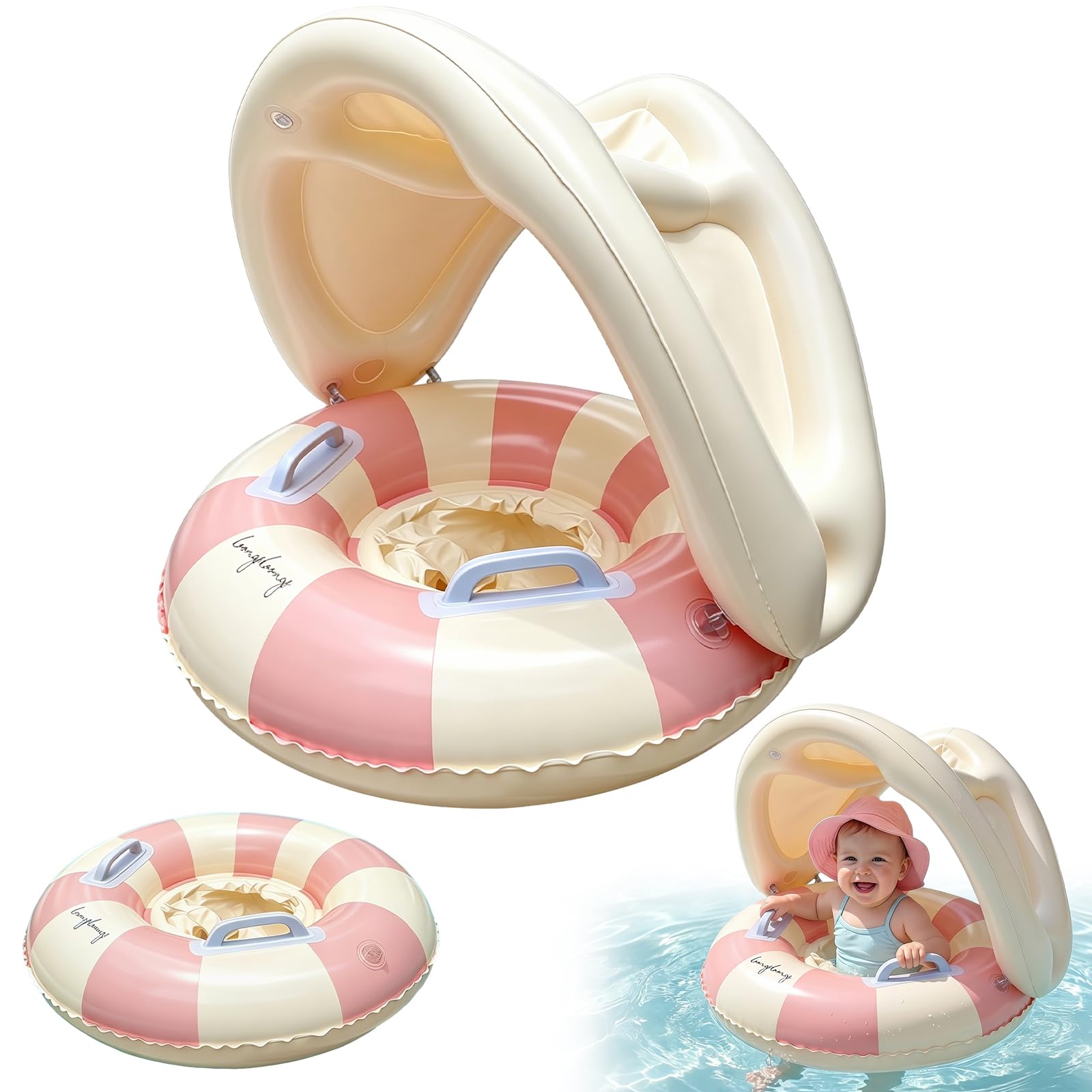Schwimmring Baby, Aufblasbar Baby Schwimmring ab 6 Monate Kleinkind mit Sonnendach, Schwimmreifen Baby Abnehmbarer Sonnendach UPF50+ & Sicherheitsgriff ab 0-4 Jahr für Außenbereich