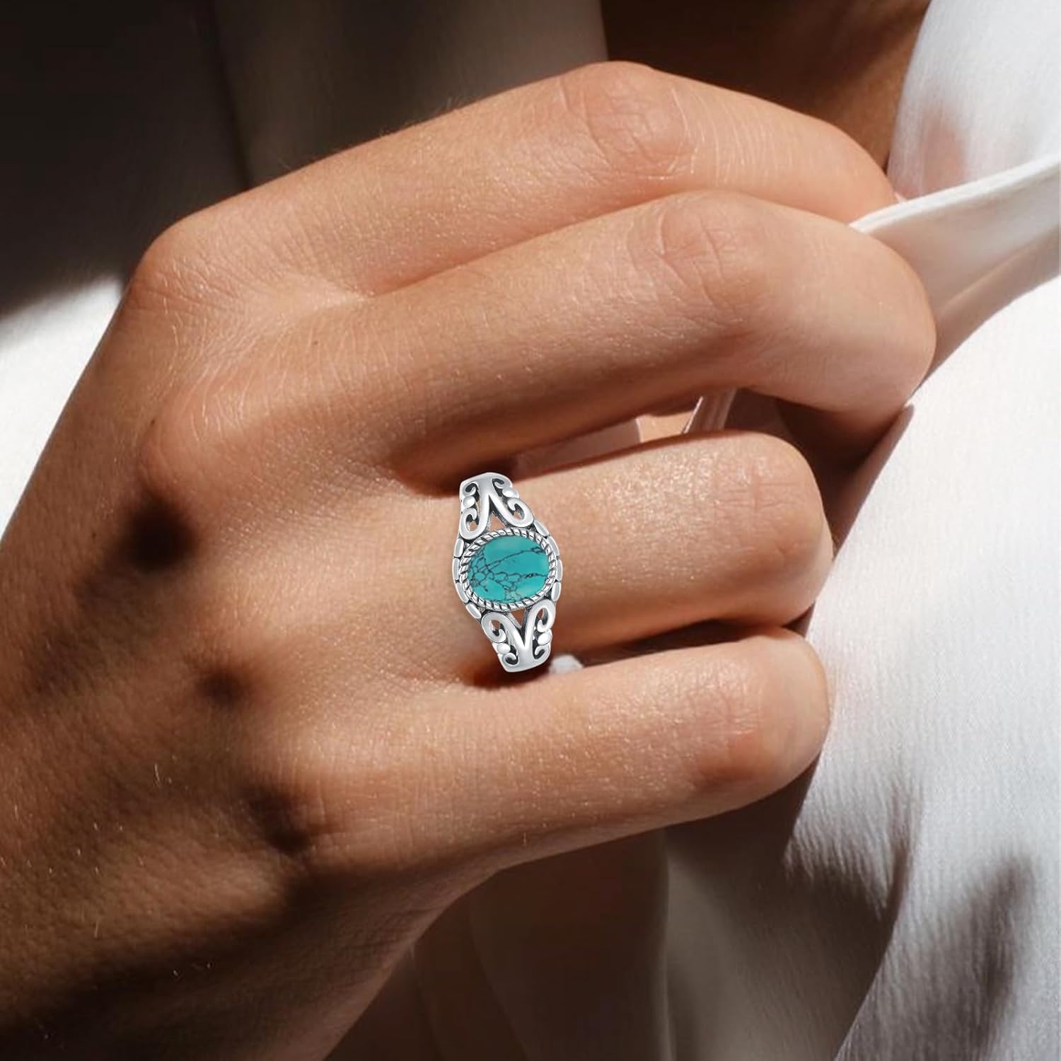 Oval Cut Gemstone Filigree Ring for Women, 925 Sterling Silver Vintage 8x10mm Statement Ring, Bohemian Jewelry Gift (Size 3-13)