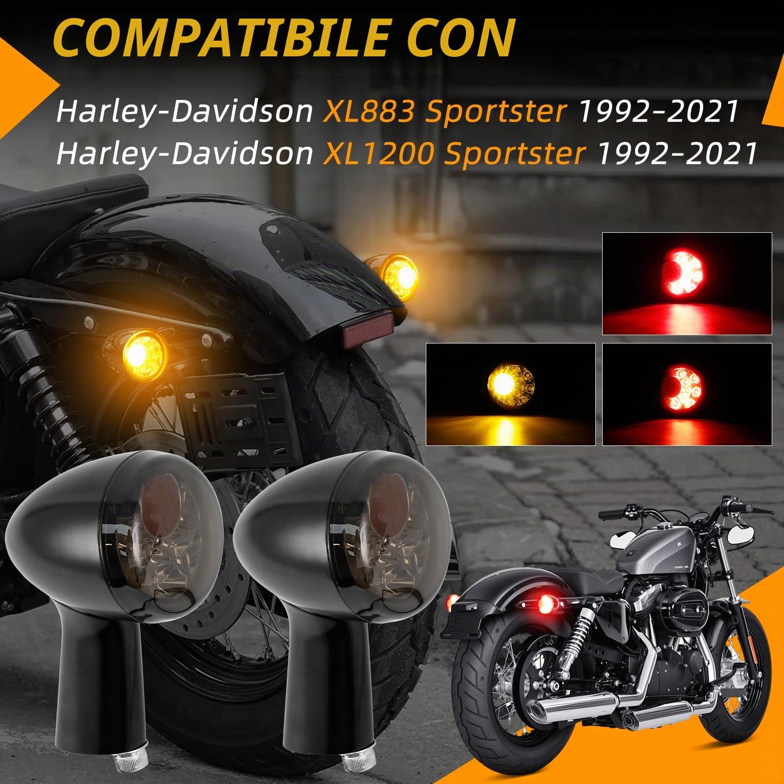 Riloer 1Coppia di indicatori di direzione posteriori a LED per moto compatibile con Harley-Davidson XL883 XL1200 Sportster 1992-2021, indicatori di direzione universali Luci freno di marcia