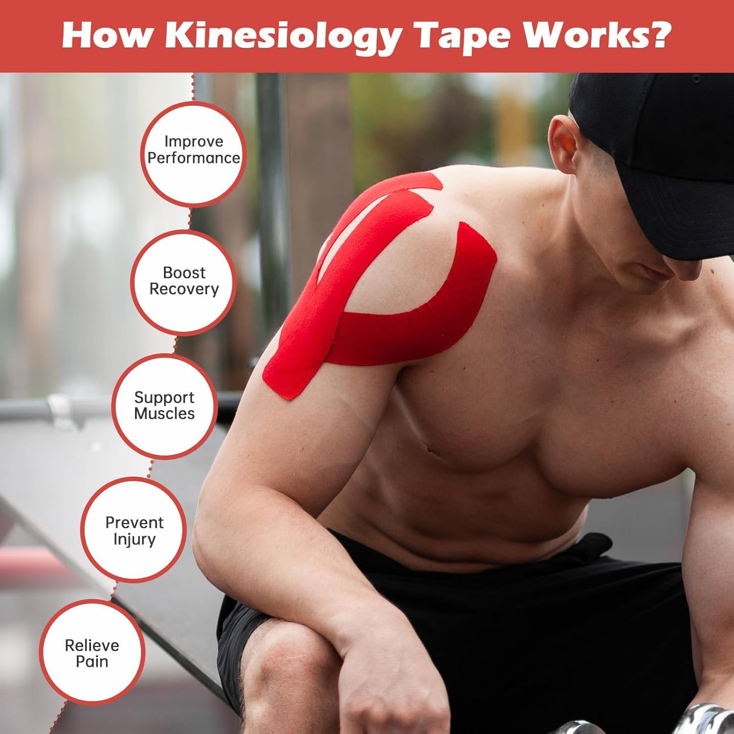 Beflix® Kinesiology Tape for Physiotherapy, Sports Injury, Pain Relief Muscle Tape, for Shoulder, Wings, Arms, Ankle K Taping Waterproof Athletic Tape for Pain Support (5 m X 5 cm) (Red) - Image 5 thumbnail
