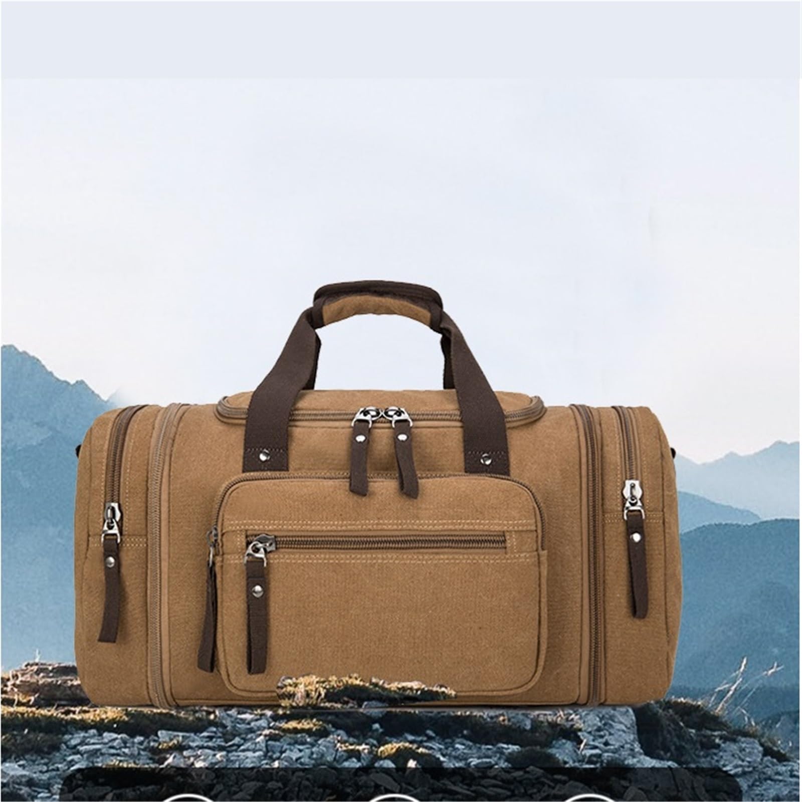 Bolsas de Viaje de Lona, ​​Gran Capacidad, Equipaje de Mano, Bolso de Lona for Hombre, Bolso de Viaje, Bolso de Fin de Semana(Brown)
