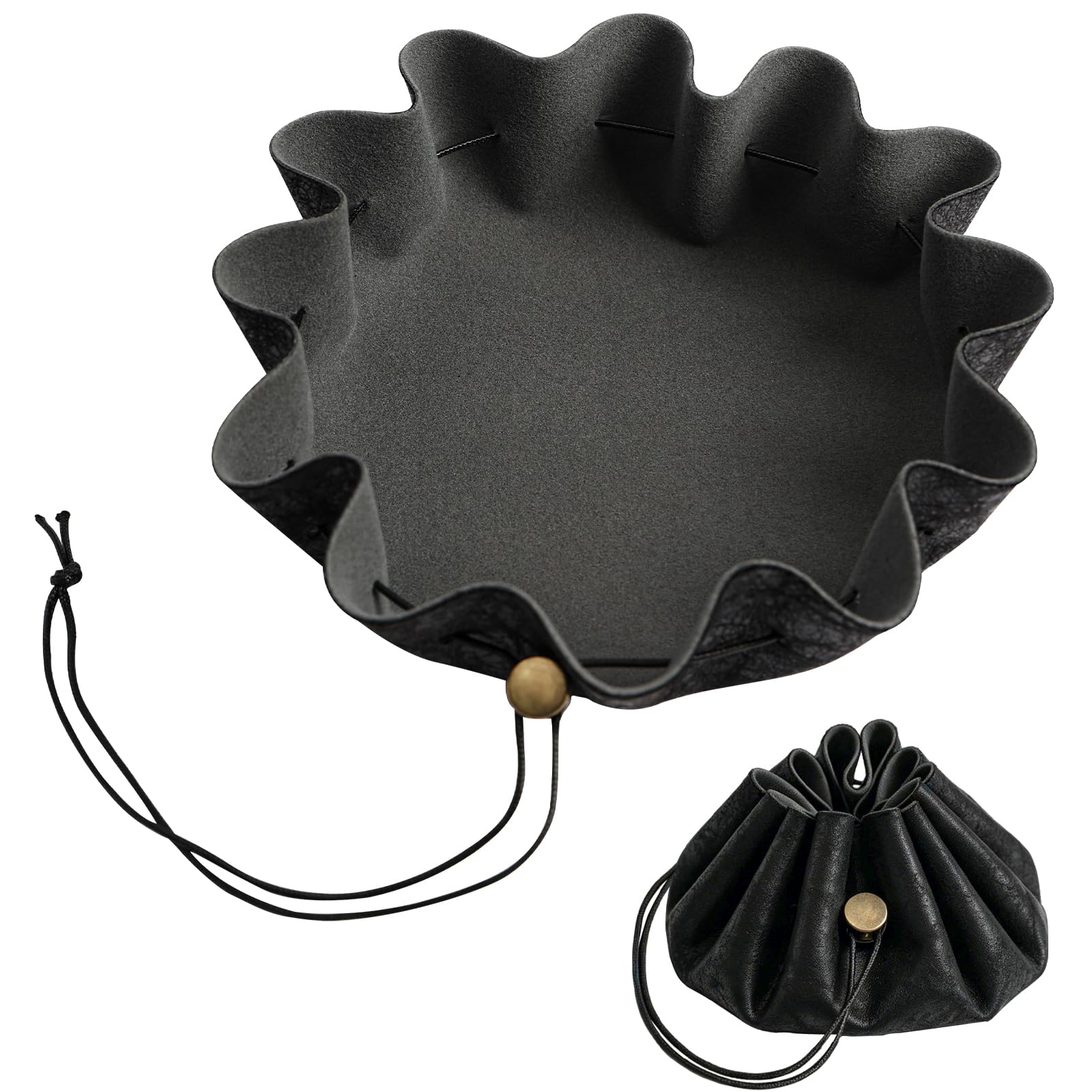 Leather Dice Tray Bag, 2-in-1 Collapsible Rolling Pouch