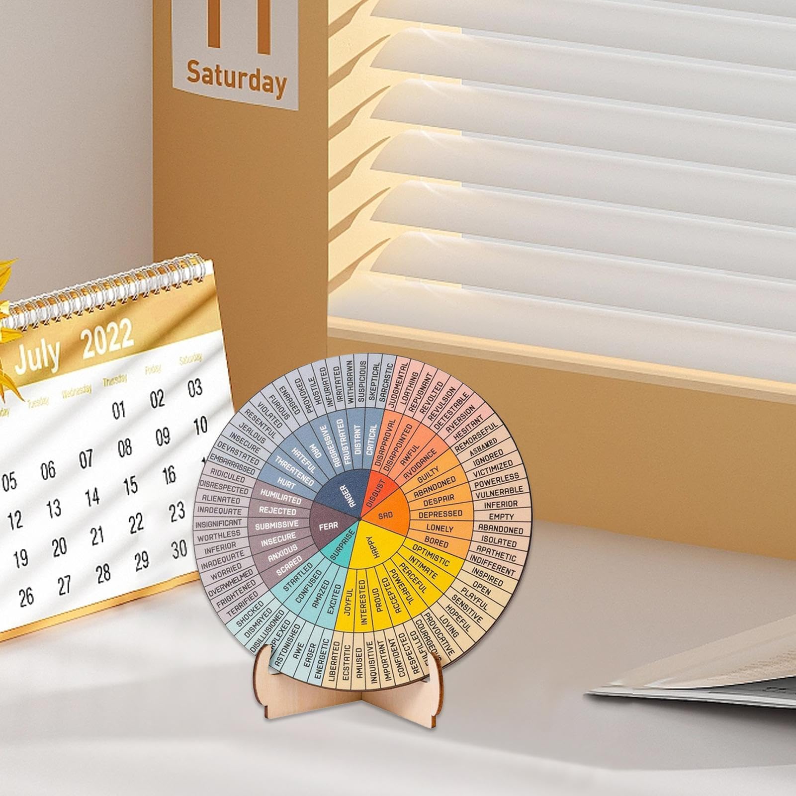 Grafico delle emozioni ruota dei sentimenti tabella emozioni design fronte retro espositore aiuto visivo comunicazione calma consapevolezza sé uso domestico