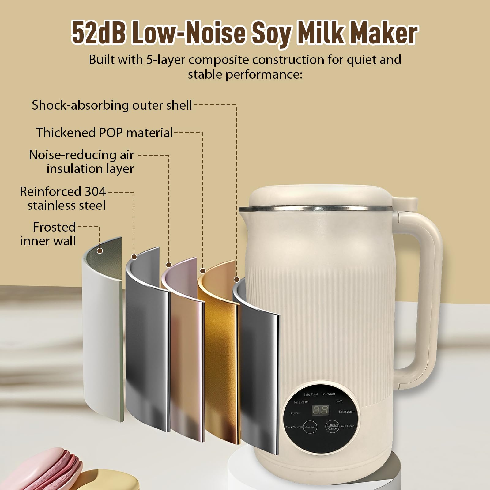 Machine à lait de noix 8 en 1 - 1200 ml - Automatique - Avec démarrage retardé et maintien au chaud - Pour lait d'amande, lait d'avoine, lait de cajou, soupes, bouillie