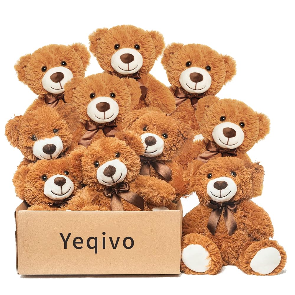 Yeqivo Orsi di peluche Animali imbalsamati Giocattoli di peluche Regalo per Bambino Fidanzata 13.5 Pollici per Natale San Valentino Compleanno Matrimonio Festa (Marrone,10Pcs)