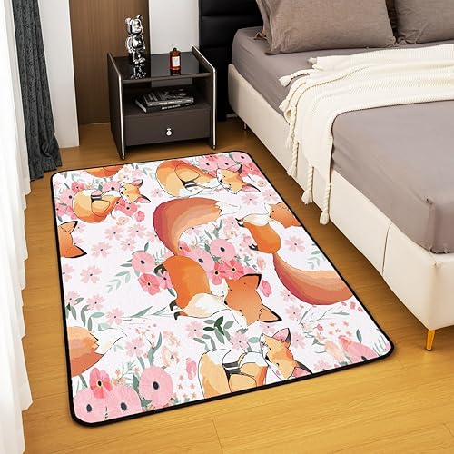Miniatura 4 de JejeloiU Linda Alfombra de Zorro 5x7, Alfombra de Animales de Dibujos Animados, Alfombras para Sala de Estar, Dormitorio, Alfombra Decorativa