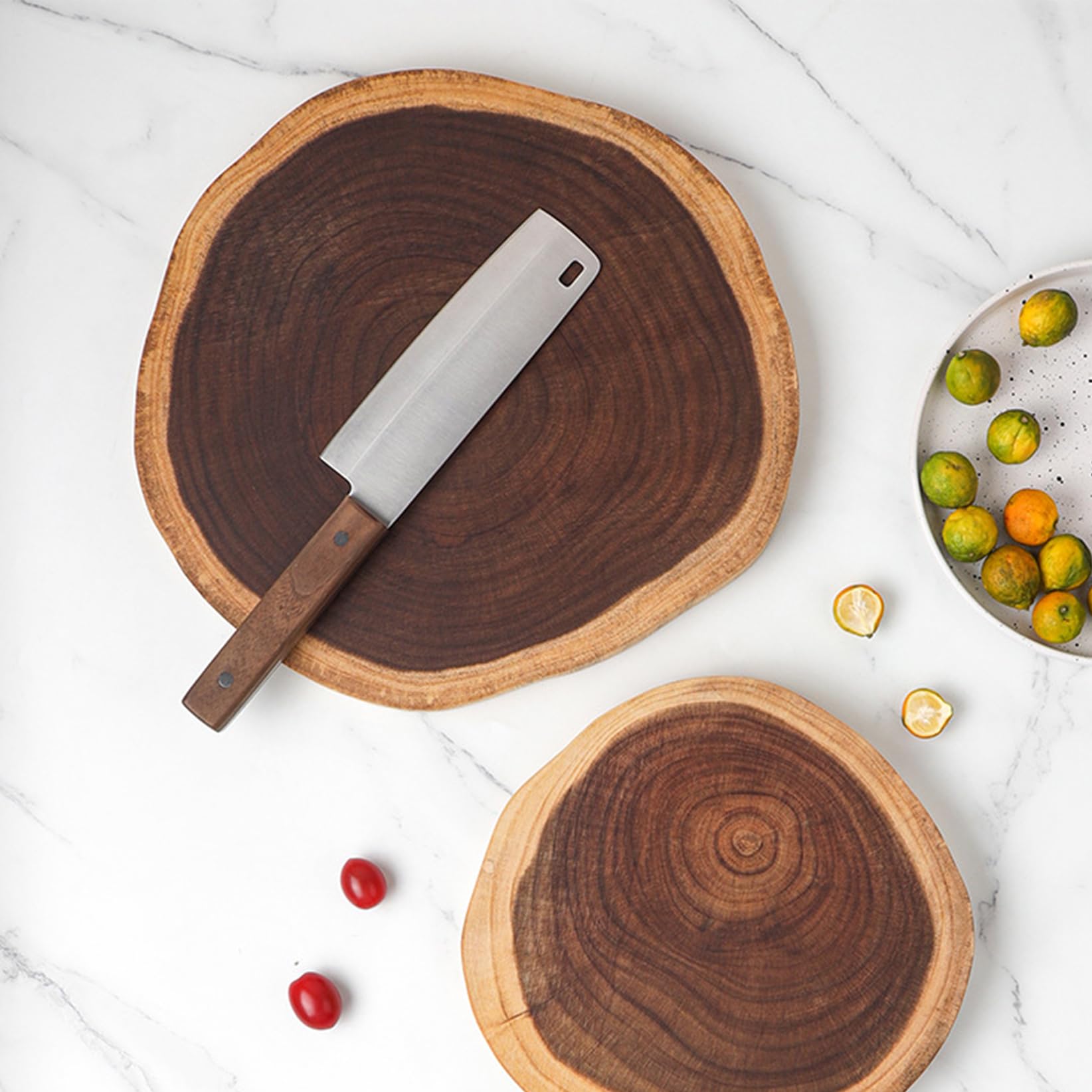 Tagliere Rotondo Rustico Fatto a Mano, Squisito Tagliere per Formaggi in Legno di Acacia Senza giunzioni, Tagliere Rotondo Reversibile per salumi con scanalatura per Il s,Brown-M