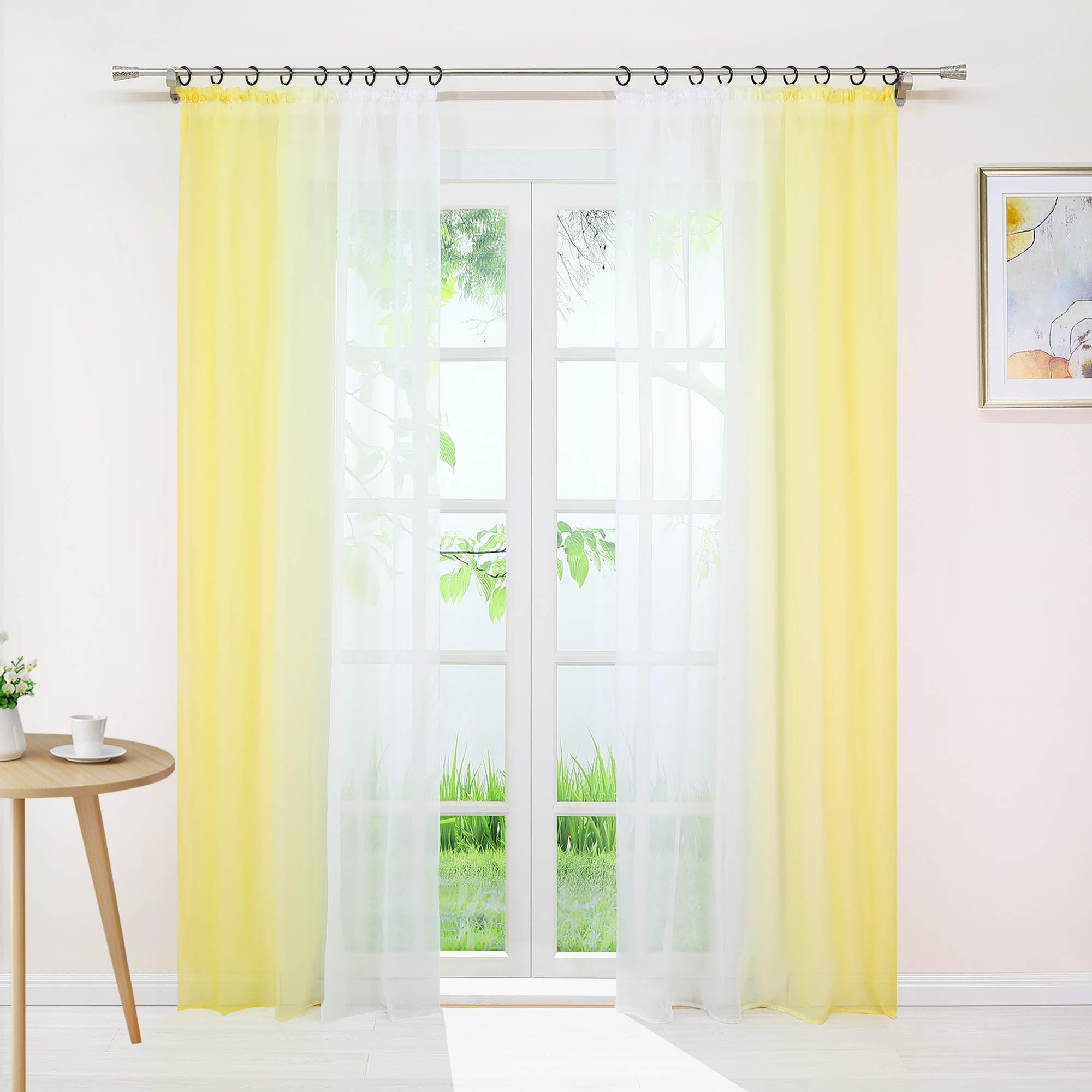 Cortinas Decorativas Para Habitación Y Salón - Amarillo - Blanco