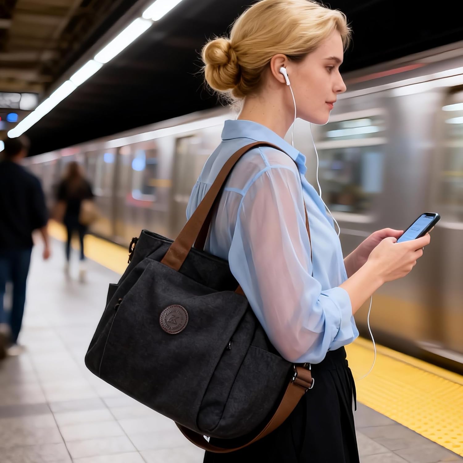 DOURR Vintage Washed Canvas Tote Bag for Women Casual Crossbody Bag Everyday Carry All Purse Shoulder Bag Travel Work - Image 2