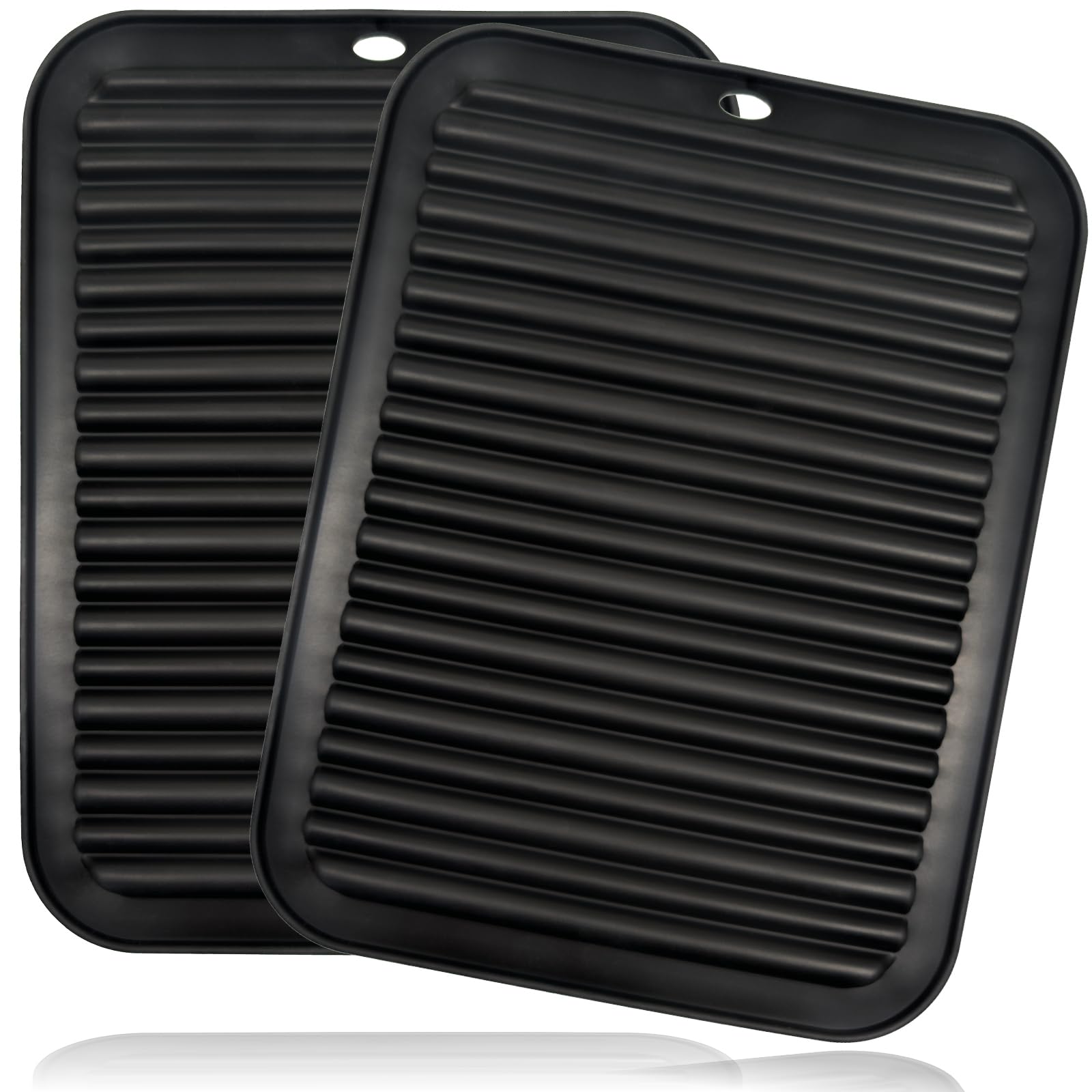 Spares2go Black Hot Pan Mats Silicone Trivet Kitchen Surface Table Dish Protector Air Fryer Non-Slip X 2