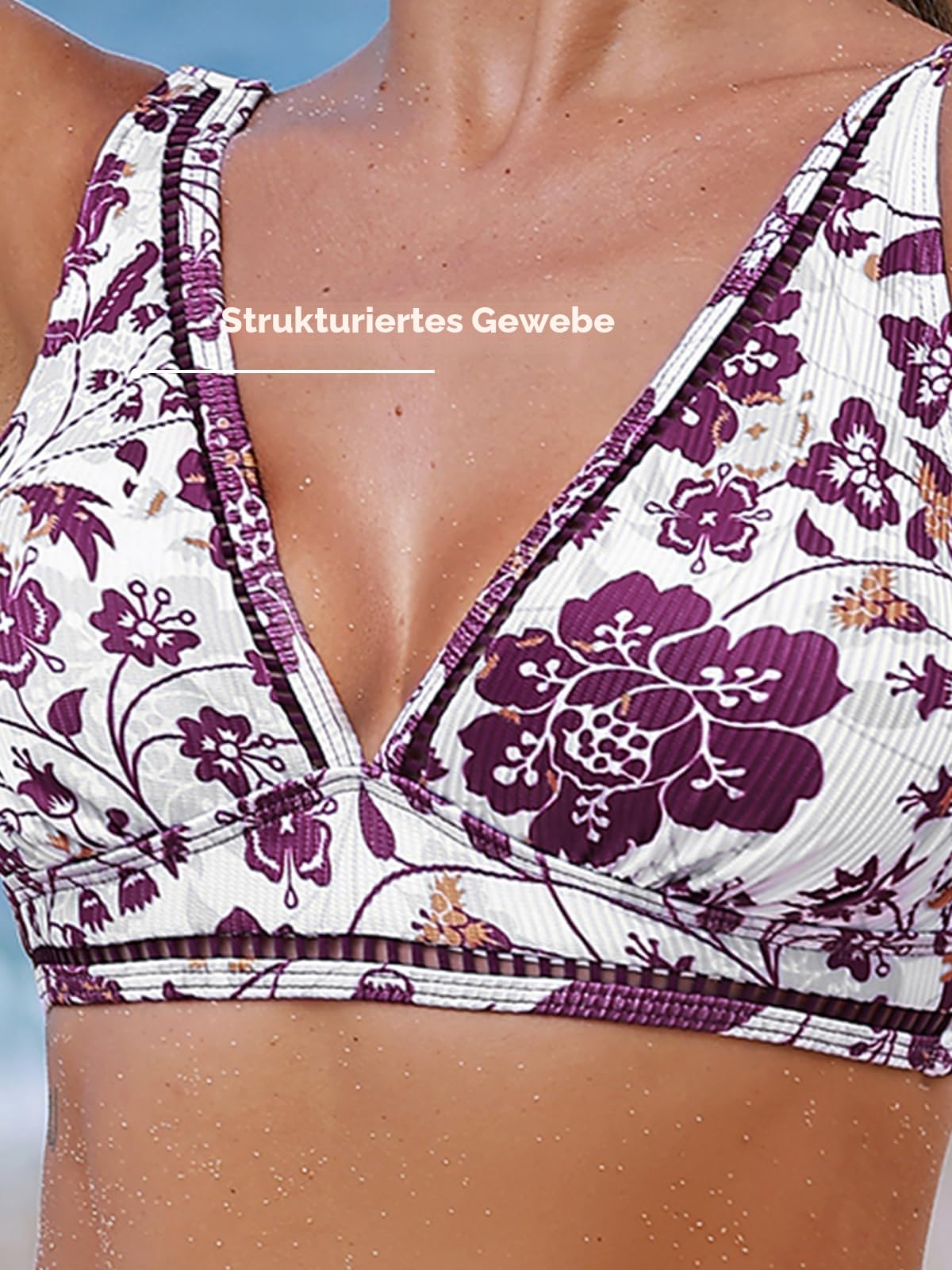 CUPSHE Damen Bikini Set V Ausschnitt Mid Waist Leiternaht Zierausschnitte | Zweiteiliges Bikiniset, V-Ausschnitt, Verstellbare Träger, Rückenverschluss mit Haken, Raffinierte Cutouts