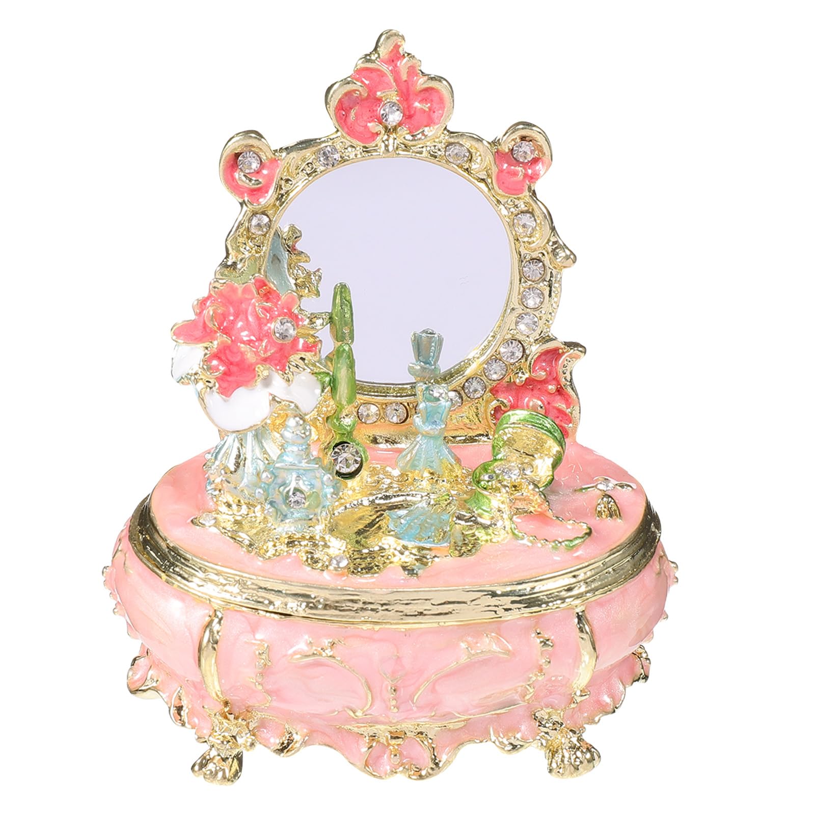Boîte à bijoux émaillée métal pour collier et boucles d'oreilles rétro