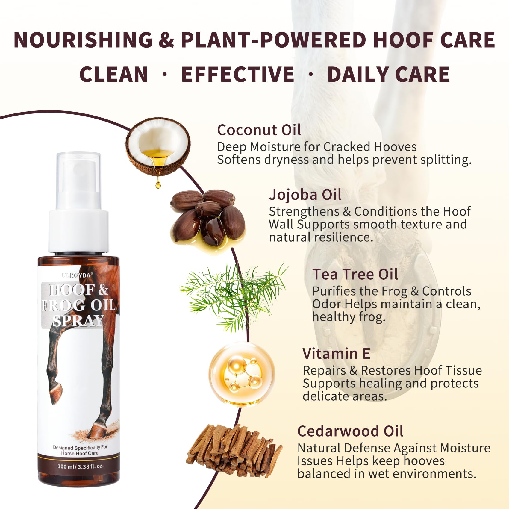 Hoof Oil Spray for Horse – Deep Hydration & Frog Care | Jojoba, Coconut & Tea Tree Formula | Repairs Dry, Cracked, Brittle Hooves & Boosts Natural Shine | 3.38 oz — Amazon image 4