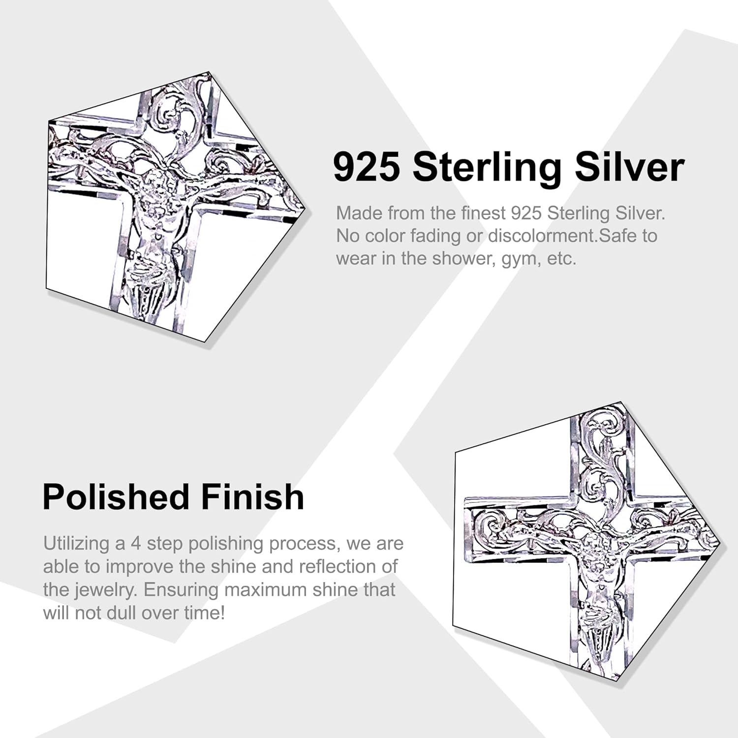 Silver Jesus Cross Pendant Necklace - 925 Sterling Silver - Silver Adjustable Necklace 16"-18" - Image 2