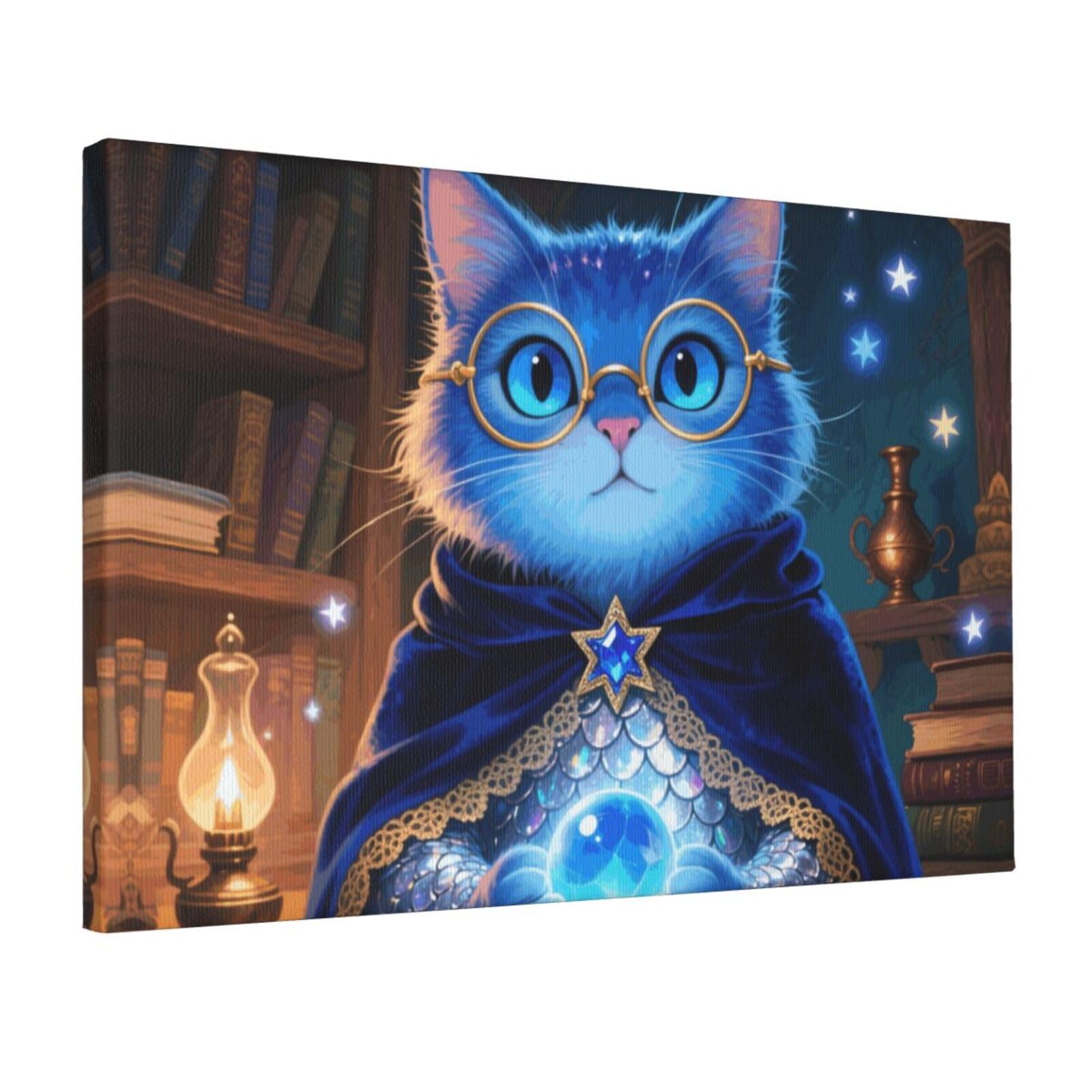 Fodpand Blue Glitter Cat Unframed Canvas Wall Art,Modern Posters Print Wall Decor Canvas Oil Painting For Bedroom Living Room Bathroom Wall Hanging Artwork Ready To Hang 12"X18"