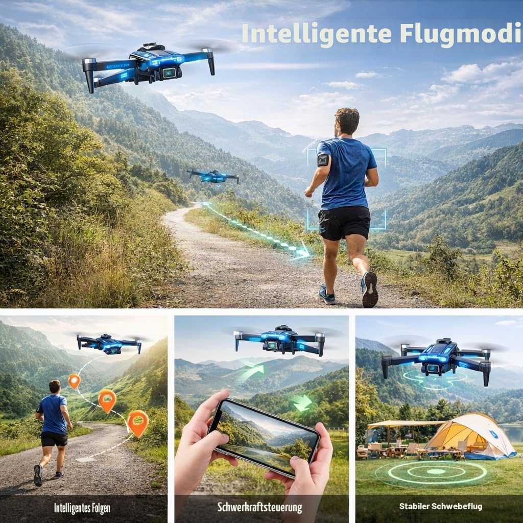 Drohne mit Kamera 1080P für Kinder Anfänger, Bürstenlosem Motor RC Quadcopter, Start mit einem Knopf/35 Min Lange Flugzeit/Höhenhaltung, Spielzeug und Geschenke für Jungen (Blau)