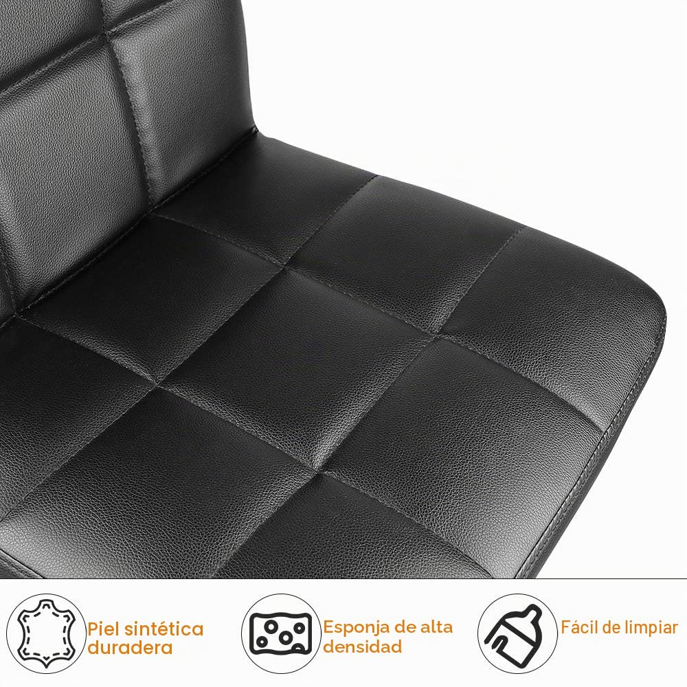 bigzzia Taburete de Bar Juego de 2, Taburetes Altos de Cocina, Cuero Sintético Silla de Bar Regulable en Altura con Respaldo y Reposapiés, Giratorio en 360°, para Cocina, Mostrador, Bar, Negro