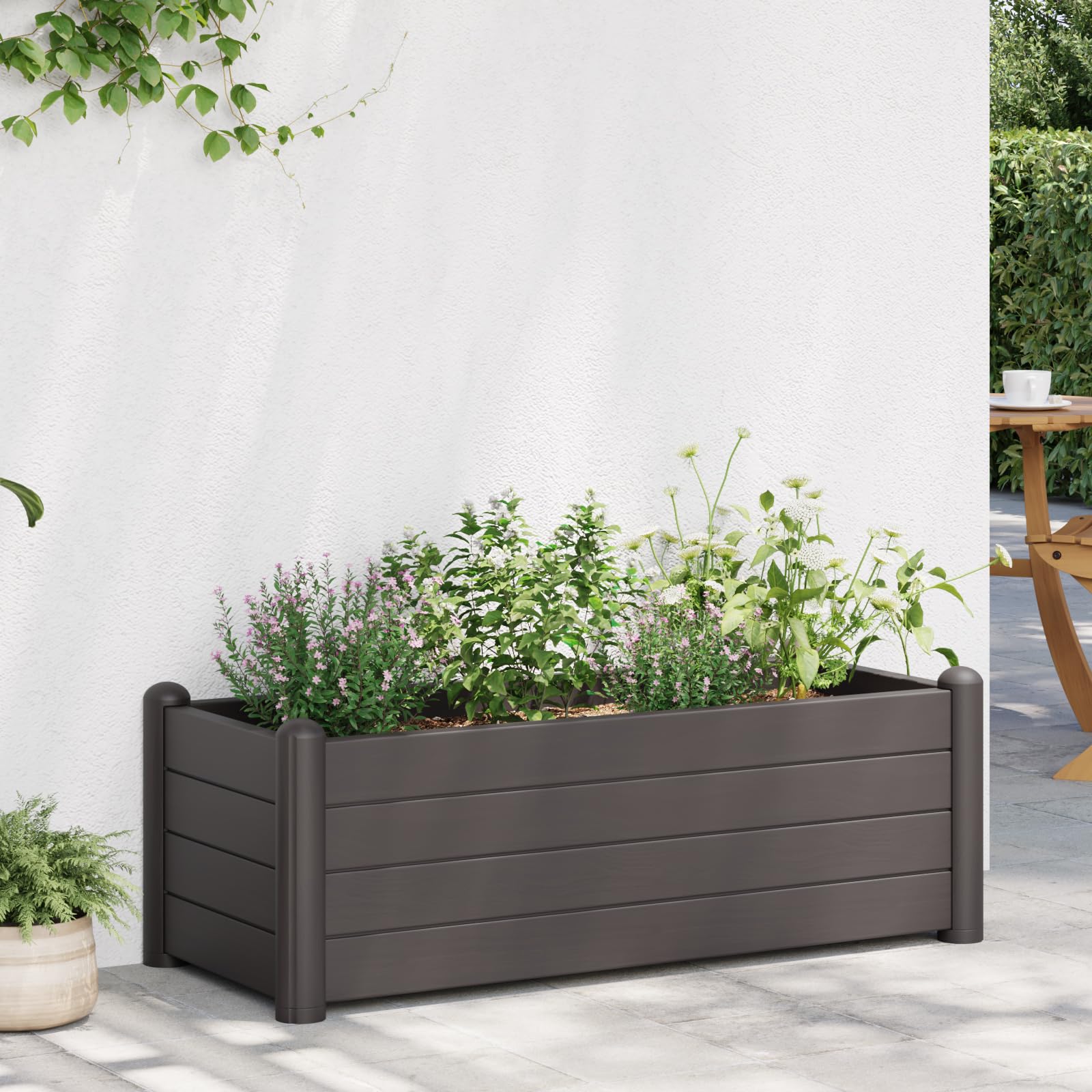 vidaXL Durable Indoor and Outdoor Polypropylene Garden Raised Bed in Anthracite - 39.4x16.9x13.8 Inches - UV, Weather, and Frost Resistant - with Drainage Bottom - Easy Assembly