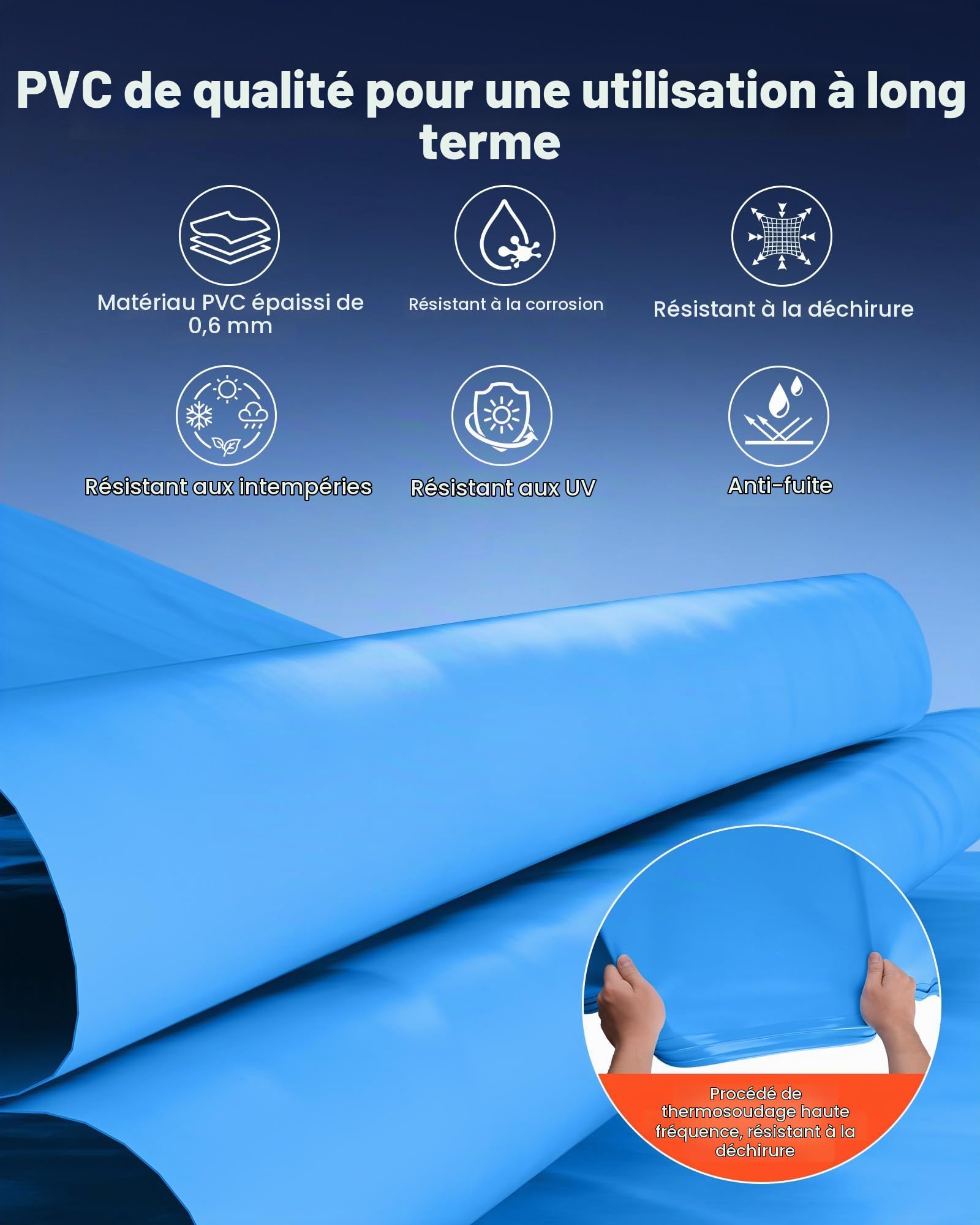 VEVOR Liner Piscine Hors-Sol Ronde Diamètre 350,5 cm Hauteur Paroi 90 cm Film Intérieur de Piscine Épaisseur 0,6 mm pour Rénovation Étanchéité, Système Overlap, en PVC, Anti-UV, Anti-Déchirure, Bleu