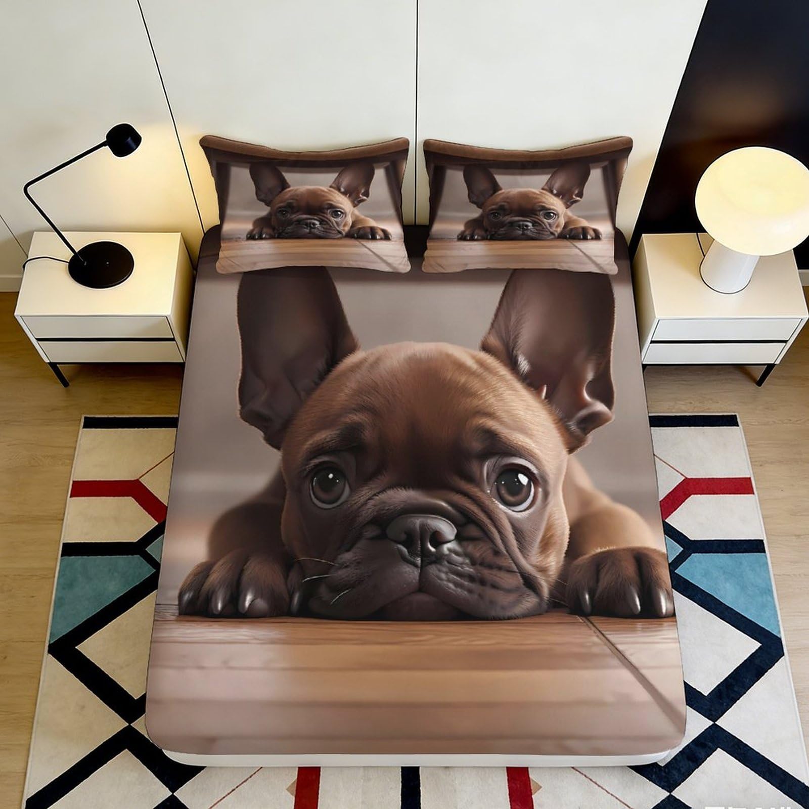 Pnayamiorkfel Style-2 3D Printed French Bulldog Fitted Sheet Microfiber Soft Breathable Dog Art Mattress Cover For Bedroom Dorm Decor 90X200x25cm