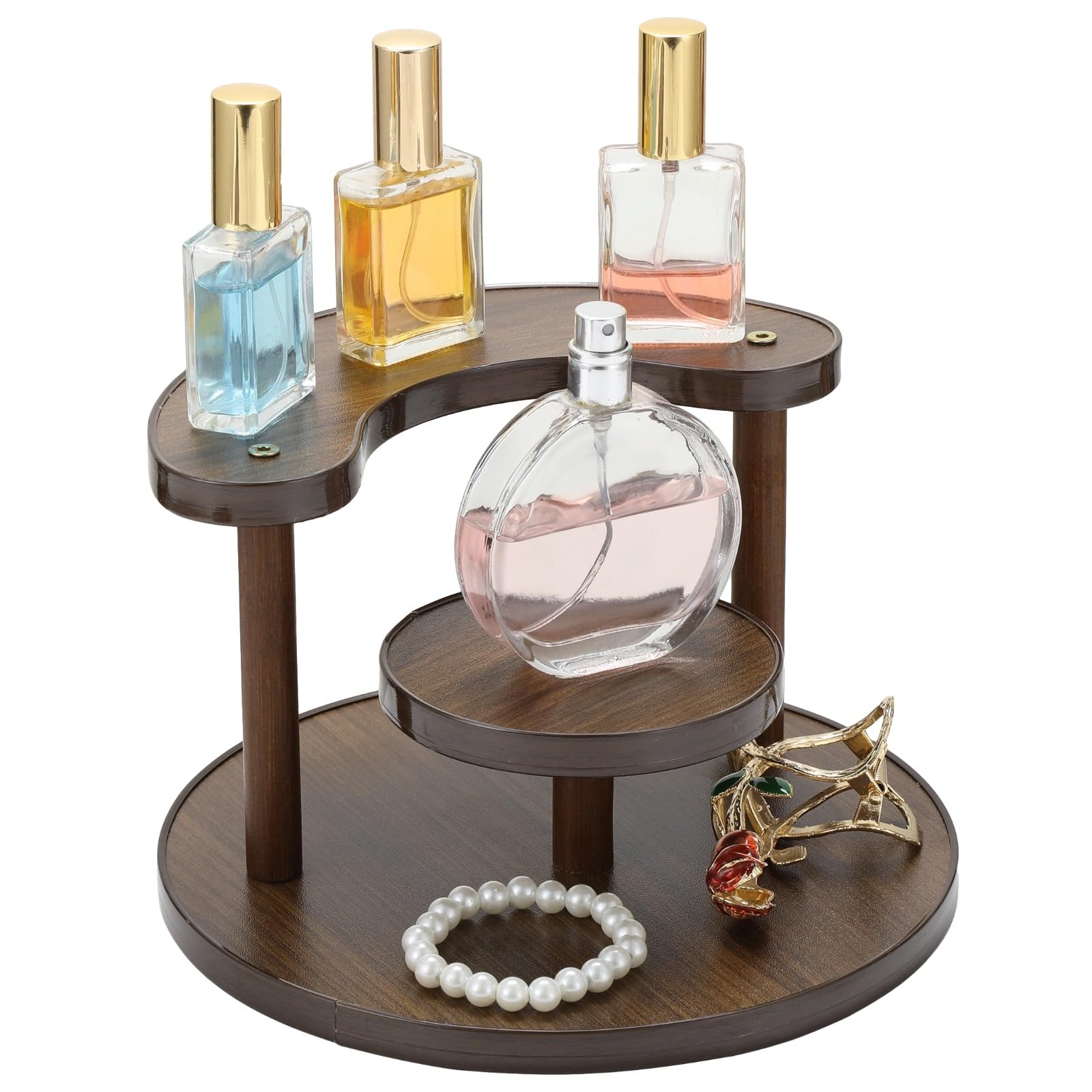 Organizador de perfume y maquillaje para tocador estante de madera 3 niveles
