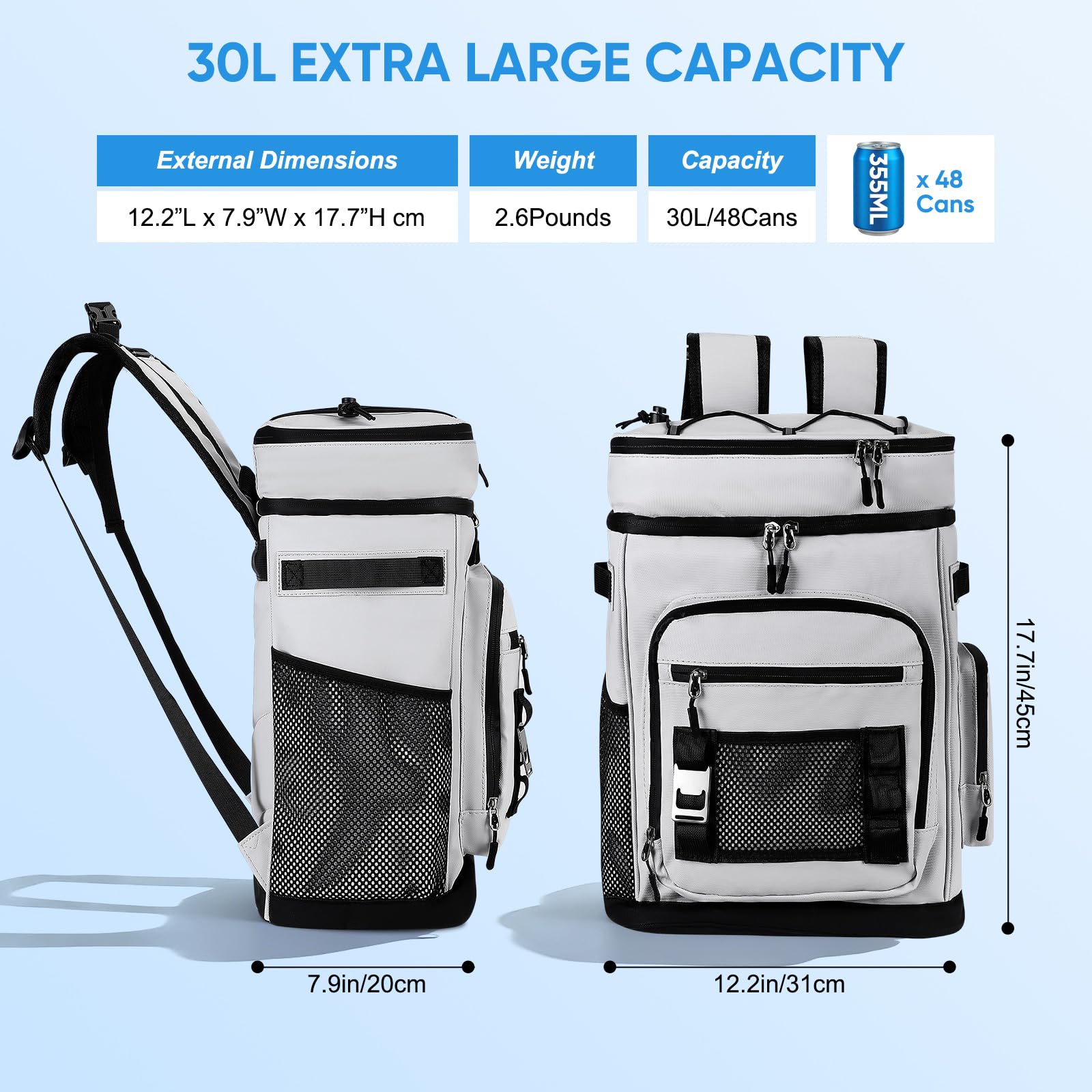 Zaino refrigerante grande da 30 l, con scomparto frigorifero, grande zaino termico, impermeabile, isolato, borsa da picnic a prova di perdite, pieghevole, borsa frigo portatile per barbecue, picnic