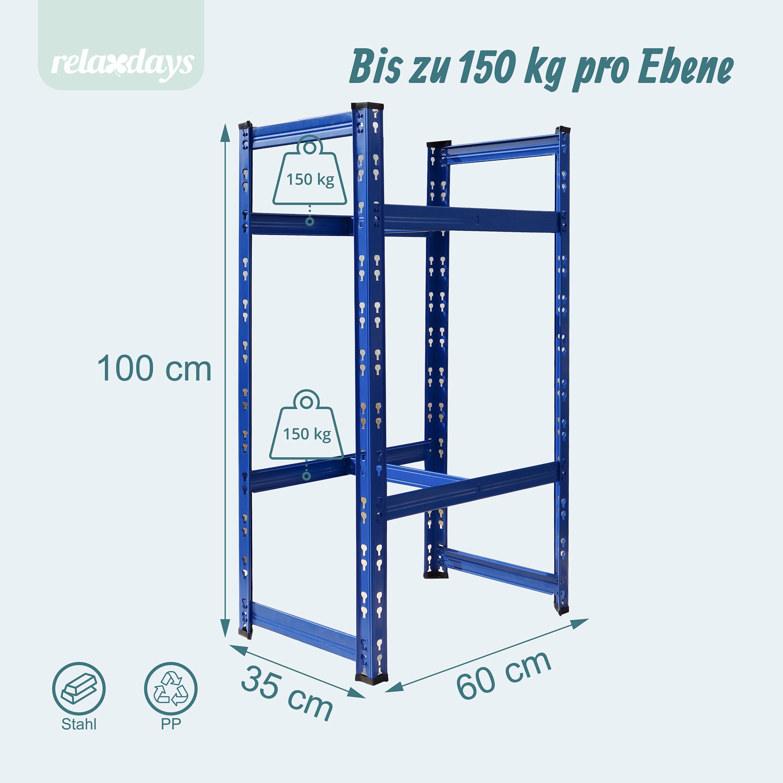 Relaxdays Reifenregal für 4 Reifen, HxBxT: 100 x 60 x 35 cm, 150 kg je Ebene, Räderregal, Stecksystem, Stahl, blau
