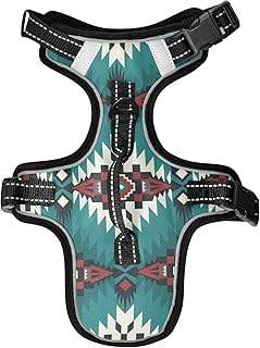 Green Red White Native American Indian Southwest Aztec Ethnic Tribal Dog/Cat Vest Harness, Reflective Adjustable Antiskid No Pull Pet Harness with Leash Clips Easy Control Handle for Cats Dogs S