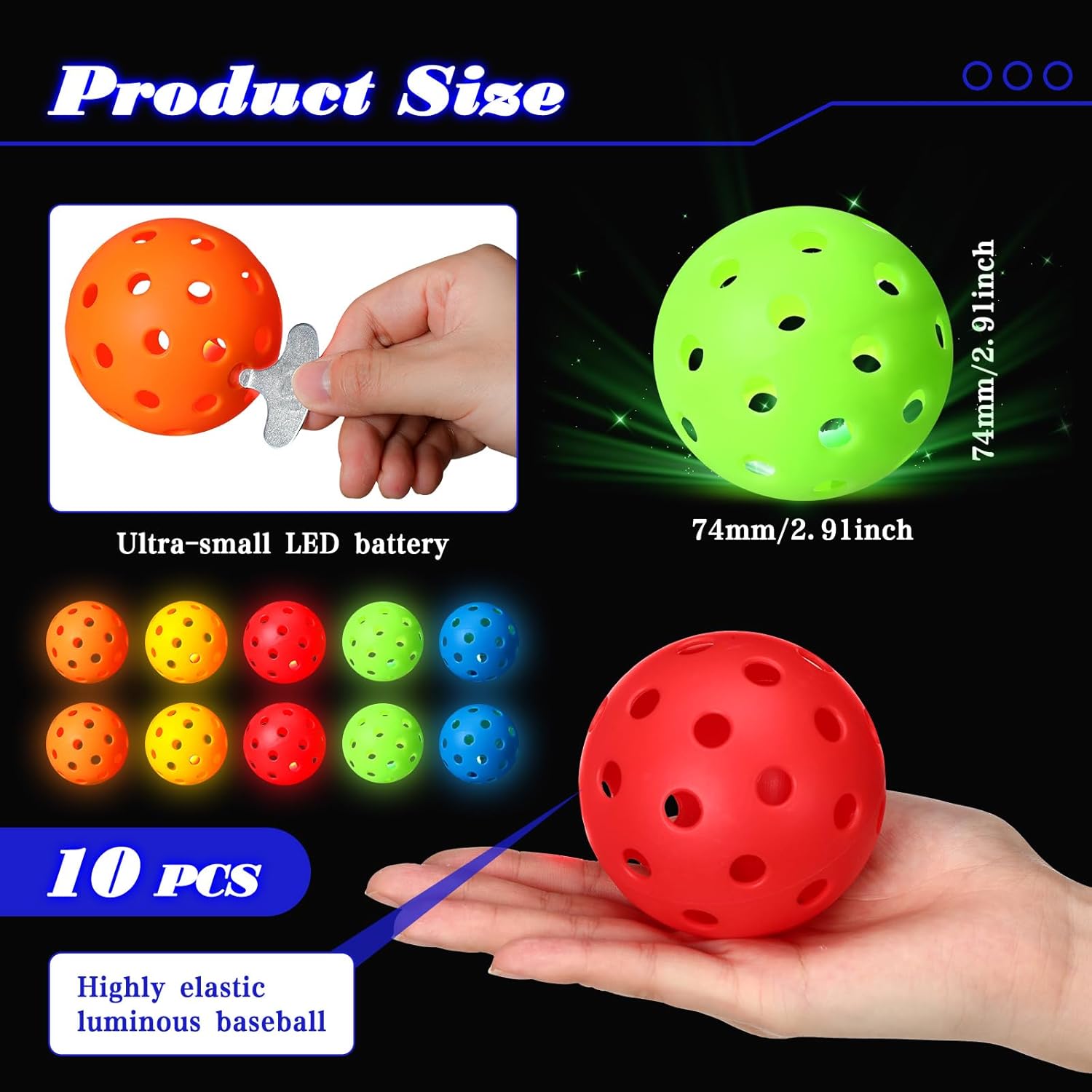 Arrowbash 10 Pack Light Up Baseball Glow in the Dark Practice Baseballs & Softballs LED Practice Balls Luminous Training Baseballs Hollow Airflow Softball Ceiling Balls for Teen Adult Baseball Fan