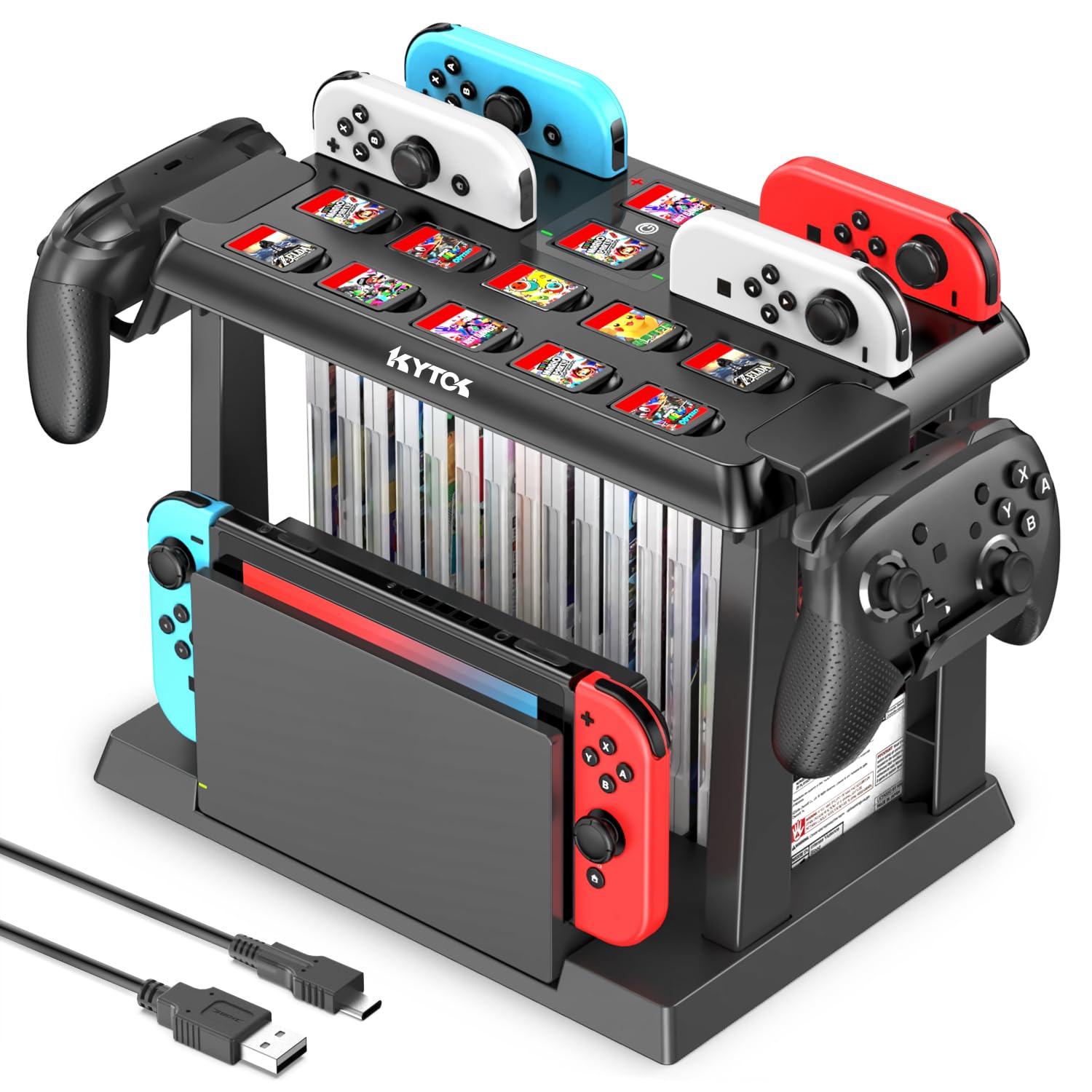 Switch Games Organizer Station with Controller Charger, Charging Dock for Nintendo Switch & OLED Joycons, Switch Mounts, Brackets & Stands for Games, TV Dock, Pro Controller, Accessories Kit Storage