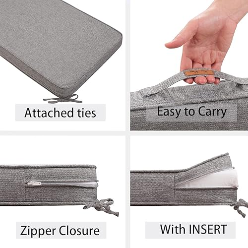 Miniatura 3 de FUNHOME Cojín de banco para exteriores, 42 x 18 x 3 pulgadas, resistente al agua, portátil, cojín para columpio de porche con asa y lazos,