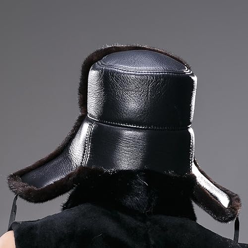 Miniatura 8 de URSFUR Gorra de cuero para hombre rusa Ushanka sombrero de invierno real visón trampero