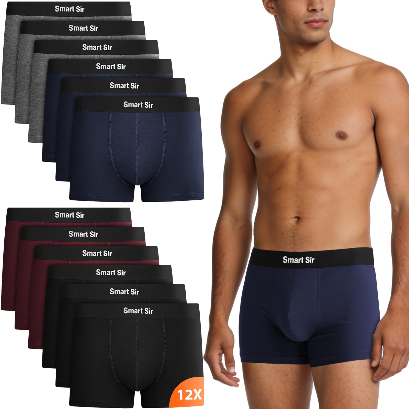 smart sir Men's Boxer Shorts, Pack of 12, Combed Cotton, Breathable-picture-26
