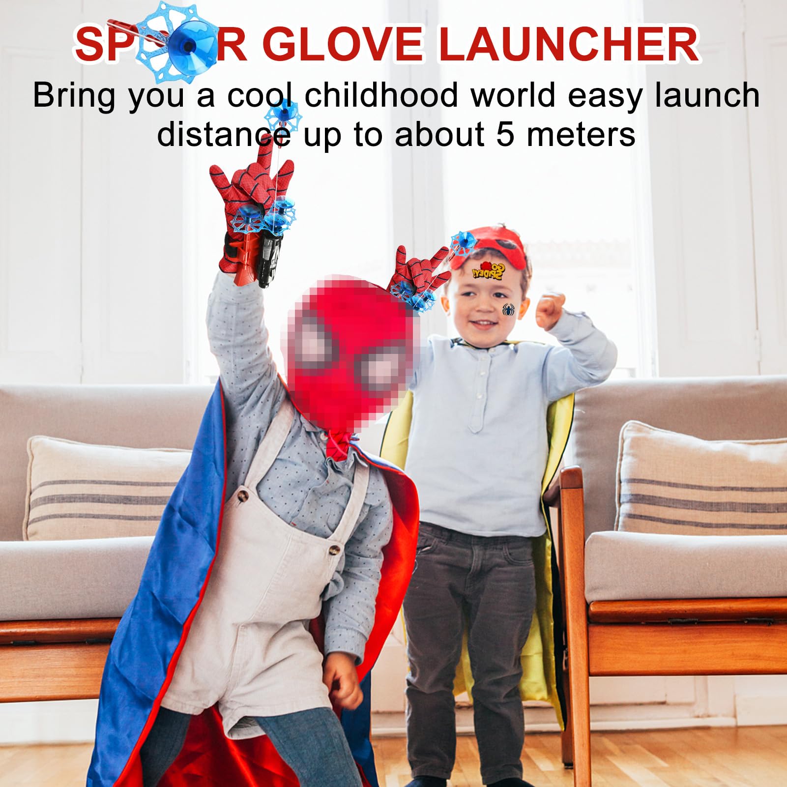 Set di 2 Spid-er Guanti per Bambino, Spara Ragnatele Spiderm, Spiderm Glove Launcher Set, con Maschera Spid-er e Tatuaggi, Cosplay Giocattoli da Polso, Giochi Bambino 3+ Anni