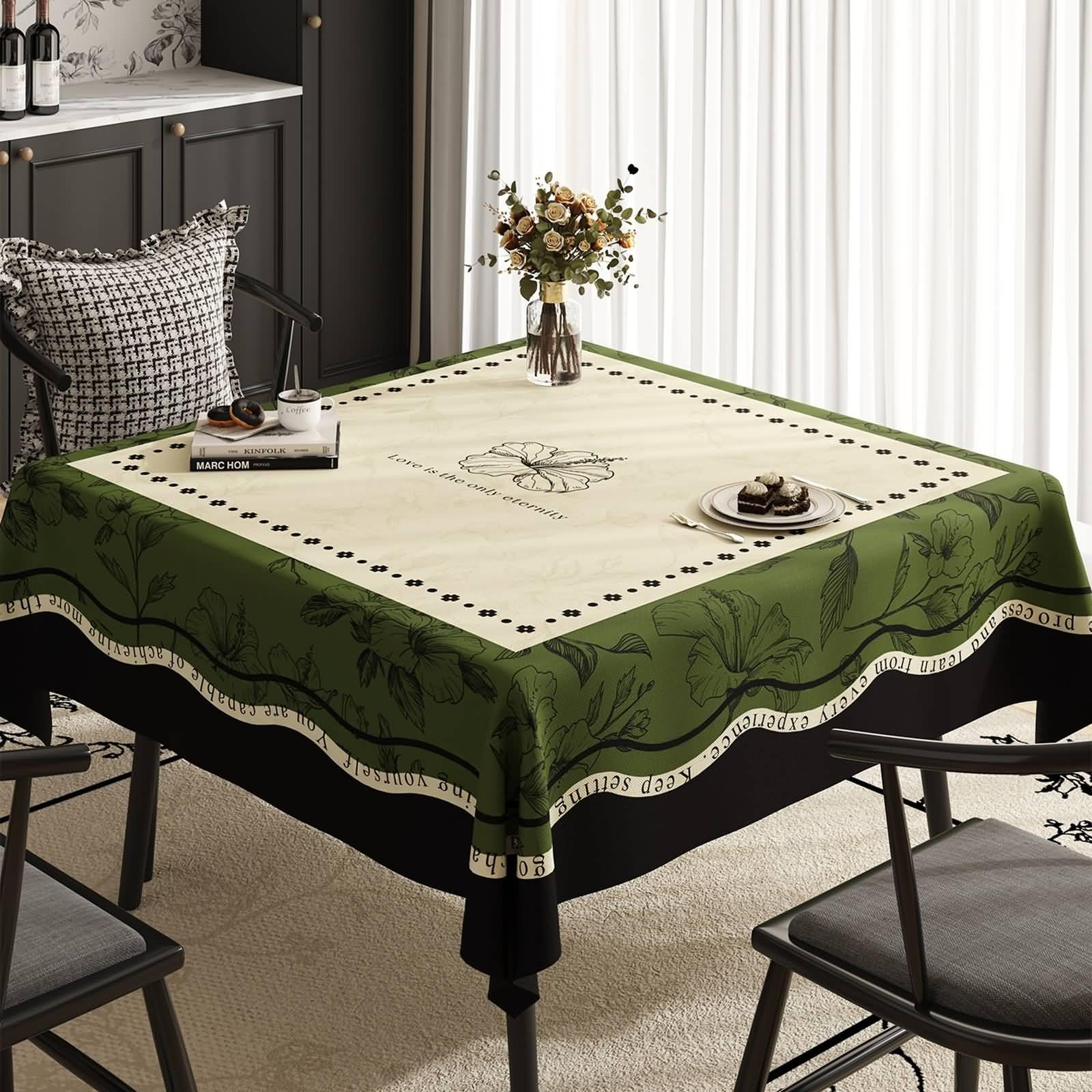 PVC Tischdecke Küche Modern, Beige Grün | 140x200CM