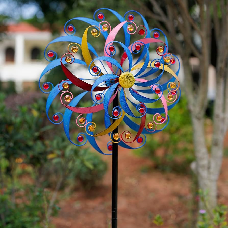 【wordofhonor75】Windflower、Pond Raindrops Colorful Plastic Wind Spinners for Yard and Garden