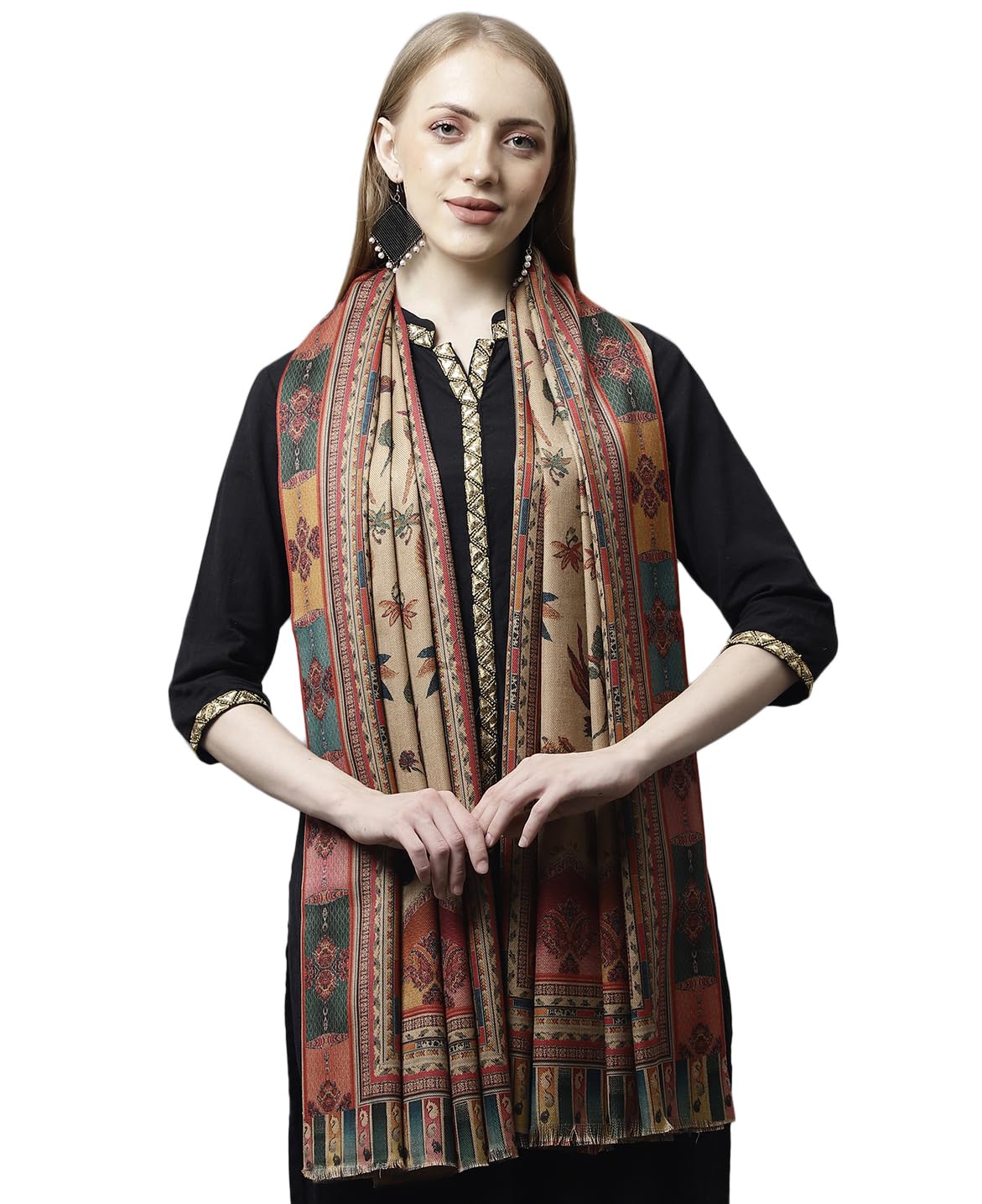 weavers villa Women's Acro Wool Blend Digital Print Design Woven Wraps, Stoles, Ladies Shawls, 100cm x 200cm-picture-34