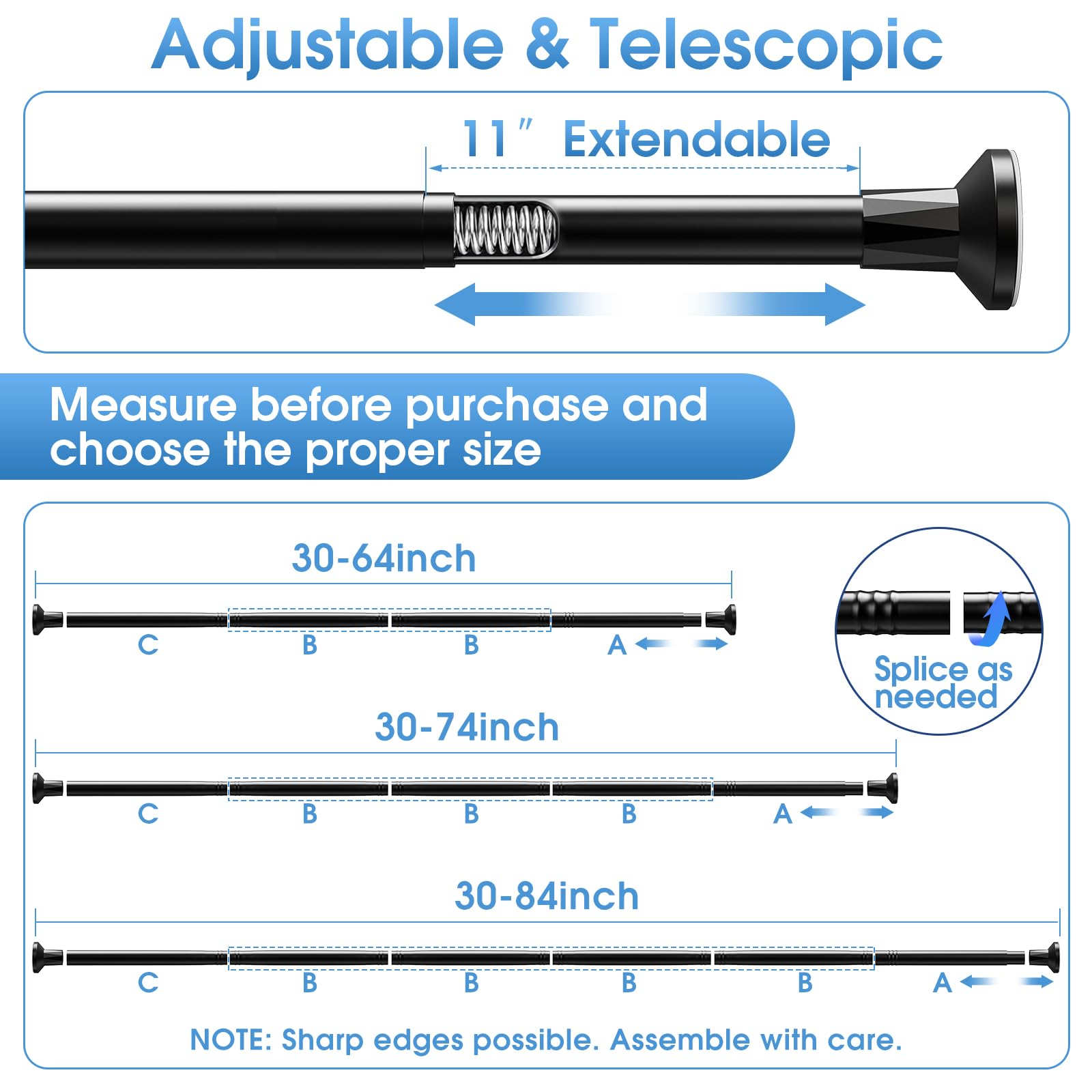 The TasticTotes Shower Curtain Rod offers a no-drill, rustproof solution with a modern matte black finish.