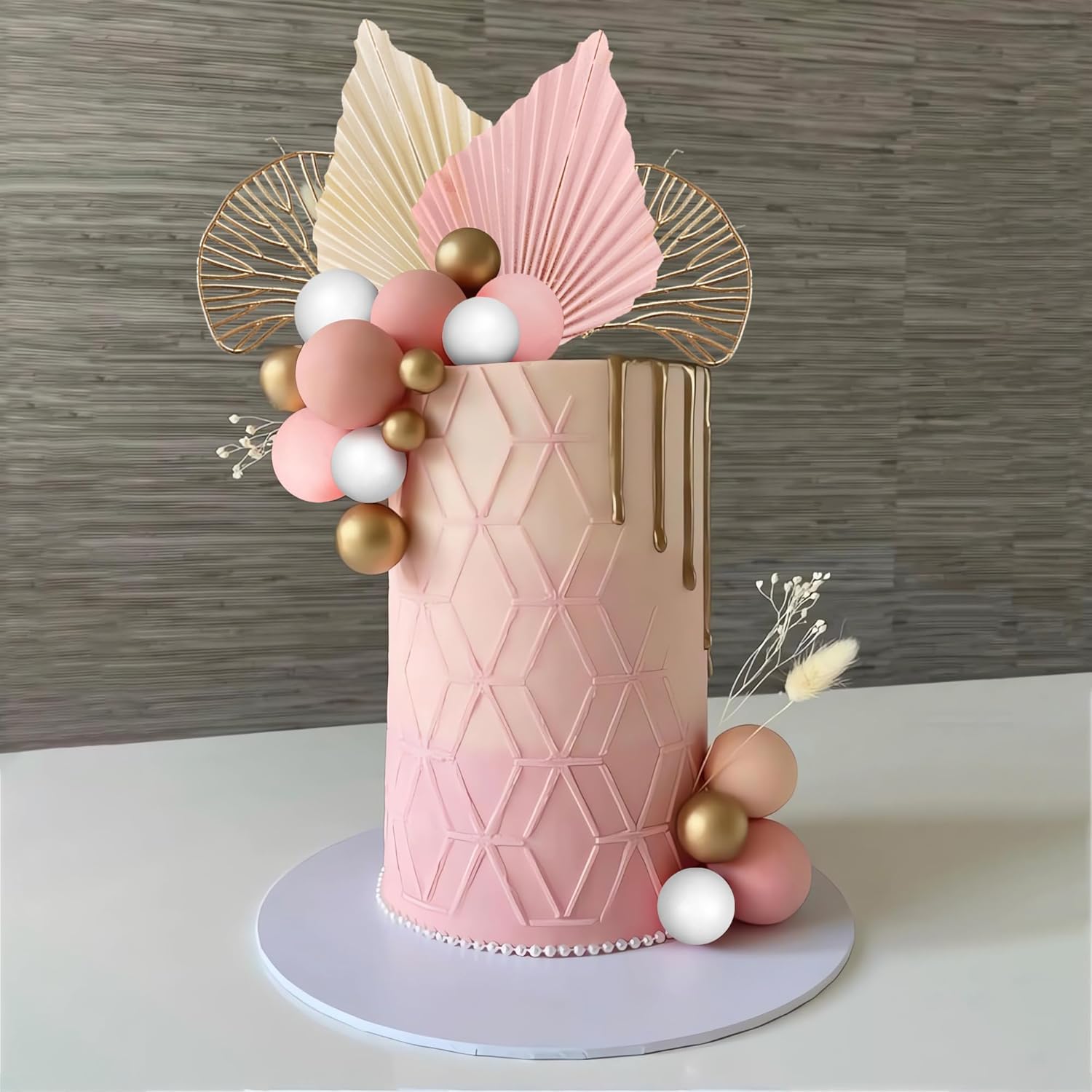 Bohémien Decorazioni Torte 44 Pezzi Palline Decorative per Torte Ventaglio Foglie Bianche Foglie di Ginkgo Dorate Decorazione Torta per Matrimonio Festa Compleanno