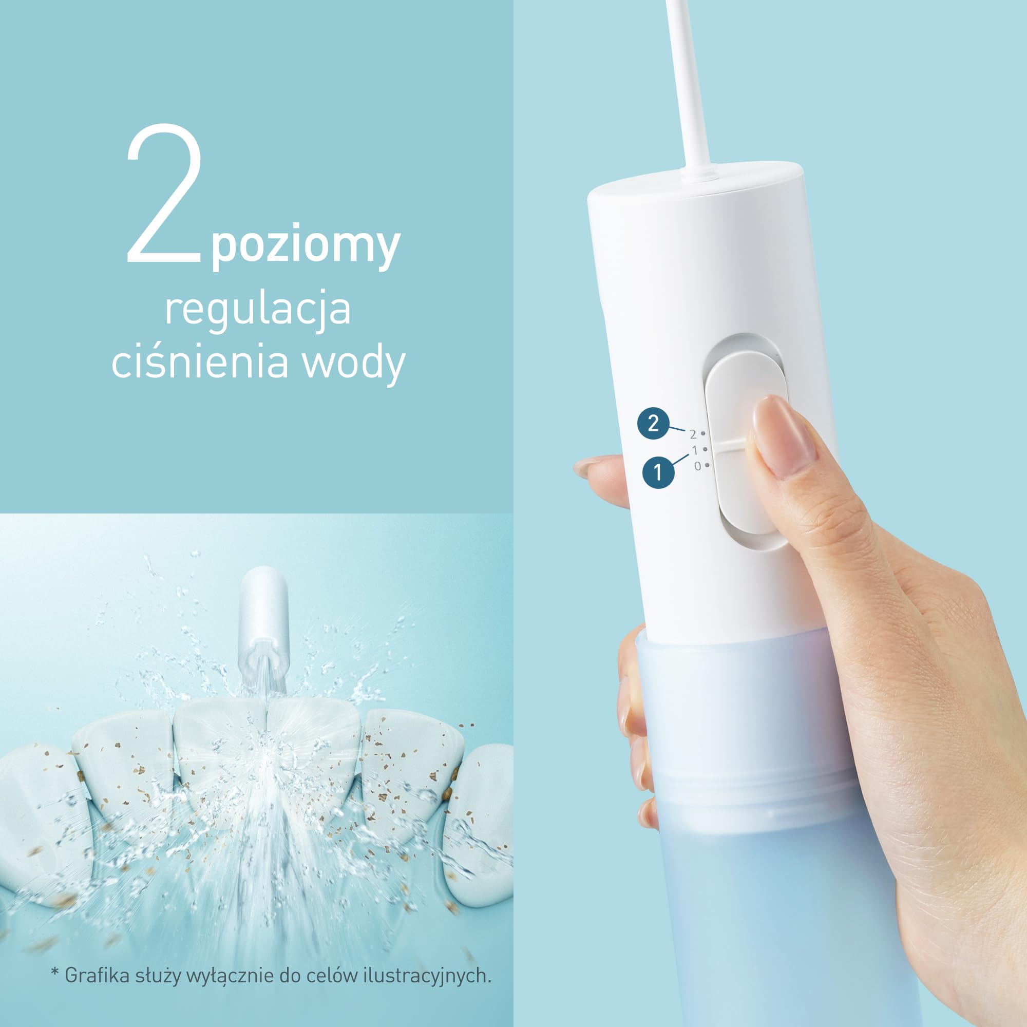 Panasonic EW-DJ11 podróżny irygator do zębów na baterie (zbiornik na wodę 150 ml, 35 s pracy, 2 poziomy ciśnienia strumienia wody), biało-niebieski