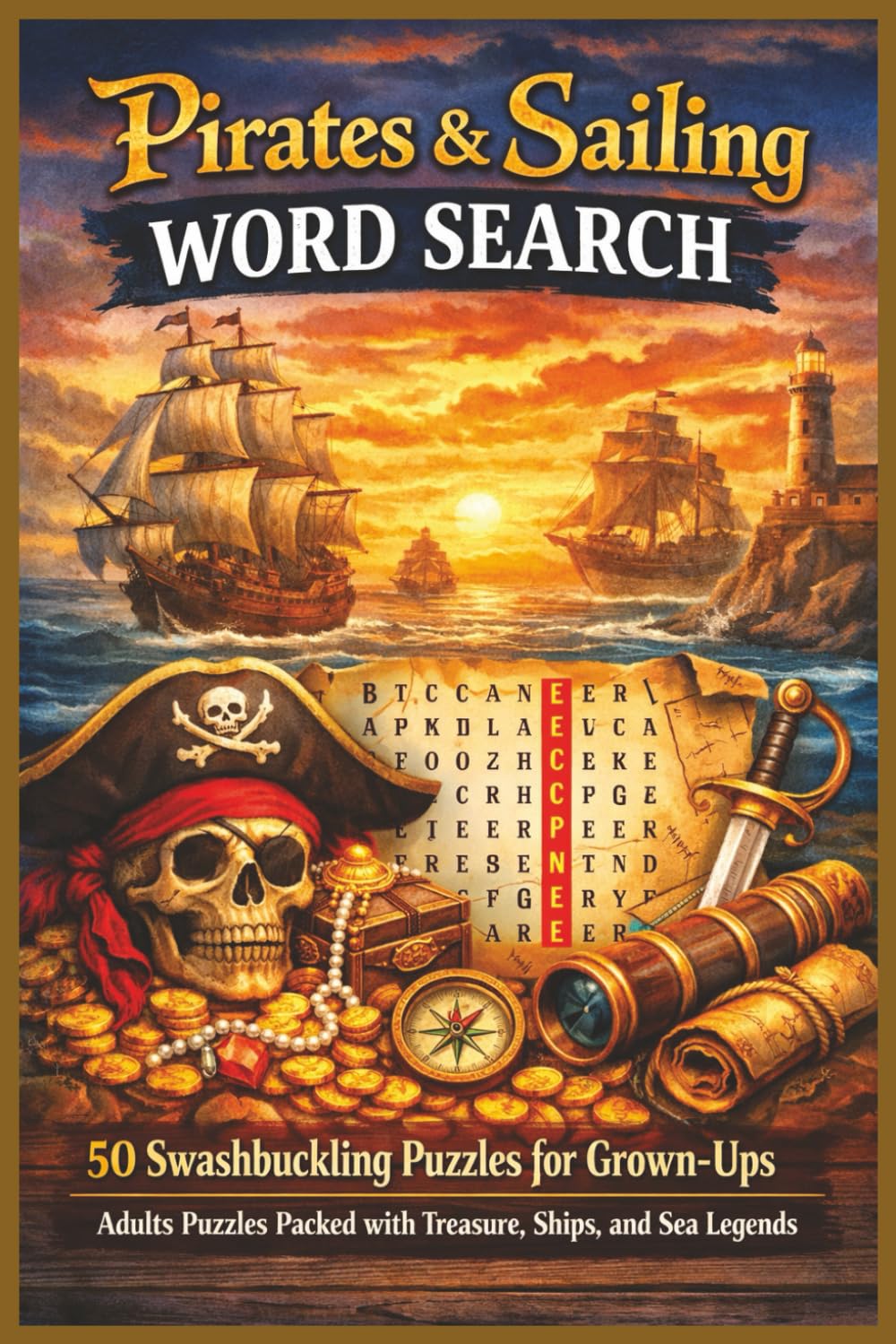 Pirates & Sailing Word Search: 50 Swashbuckling Puzzles for Grown-Ups — Adults Puzzles Packed with Treasure, Ships, and Sea Legends (Word search books collection)