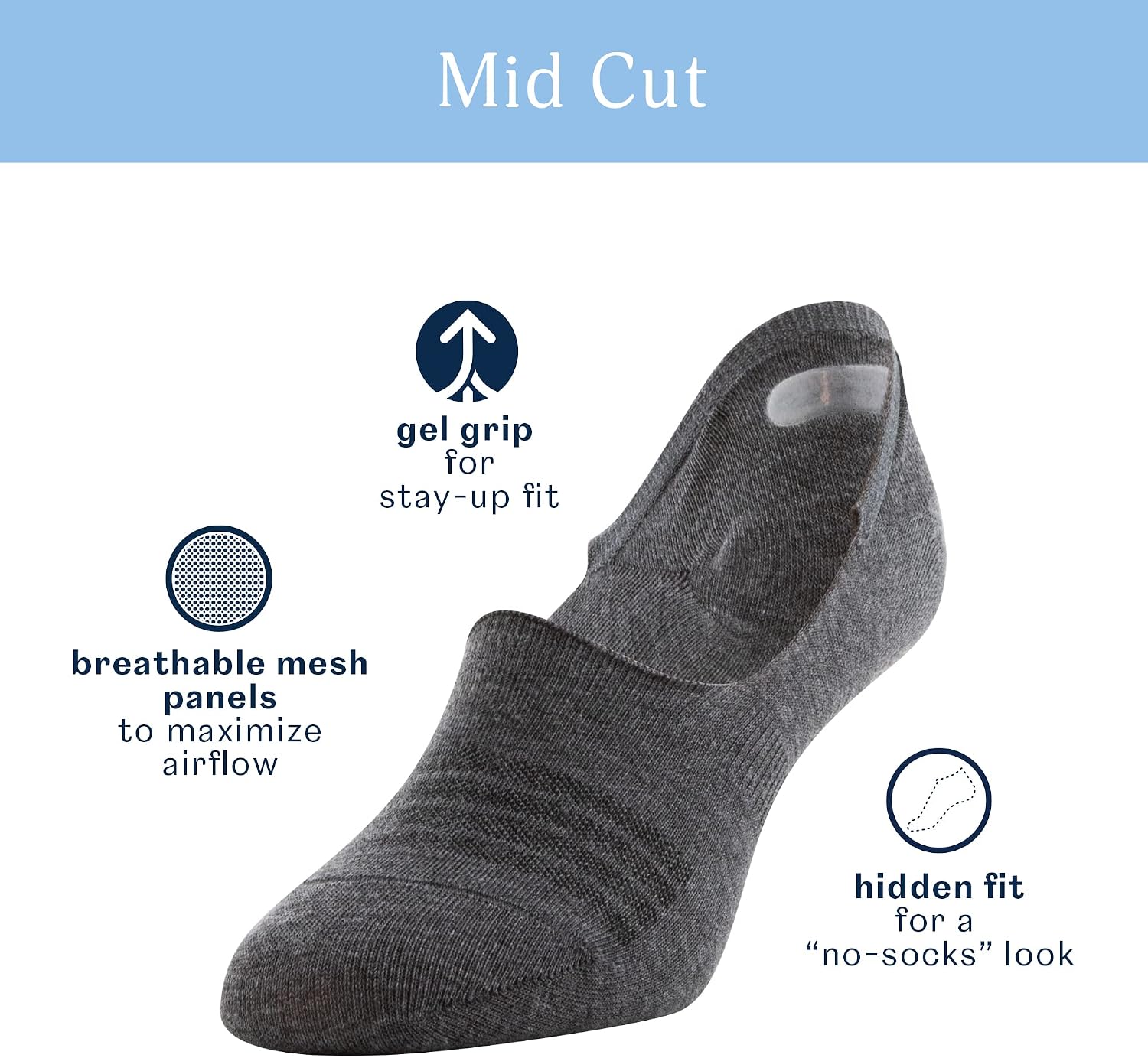 Peds Womens Lightweight Mid Cut No Show Socks, 12-pairs