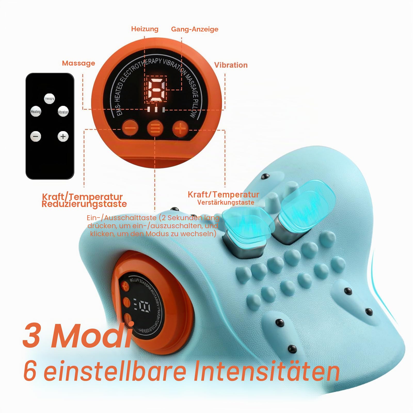 Nackenmassagegerät Kabellos, Elektrische Nackenmassagegerät mit Wärme, Nackenstrecker zur Entspannung von Nacken und Schultern, 3 Modi 6 Einstellbare Frequenzen
