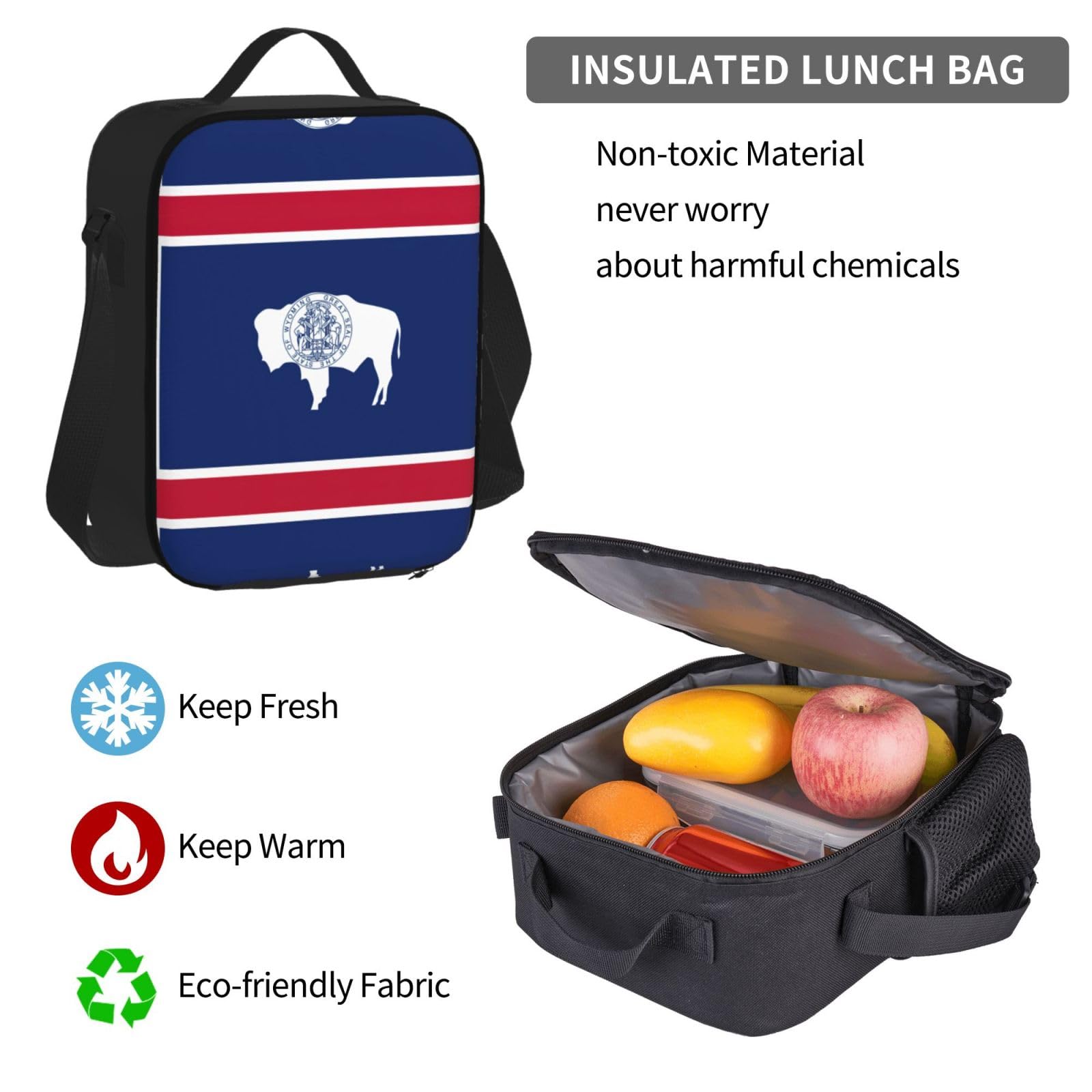 Flaga stanu Wyoming plecak dziecko chłopcy dziewczęta pudełko na lunch szkoła torba zestaw uczniów szkoły student prezent, Czarny, One Size, Bagaż