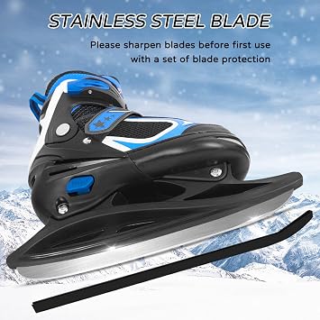 MammyGol Adjustable Ice Skates for Kids Youth Tean Hockey Lace-Up Boys or Girls Ice Skate for Beginner Age 4-12 Blue Black Teal Green