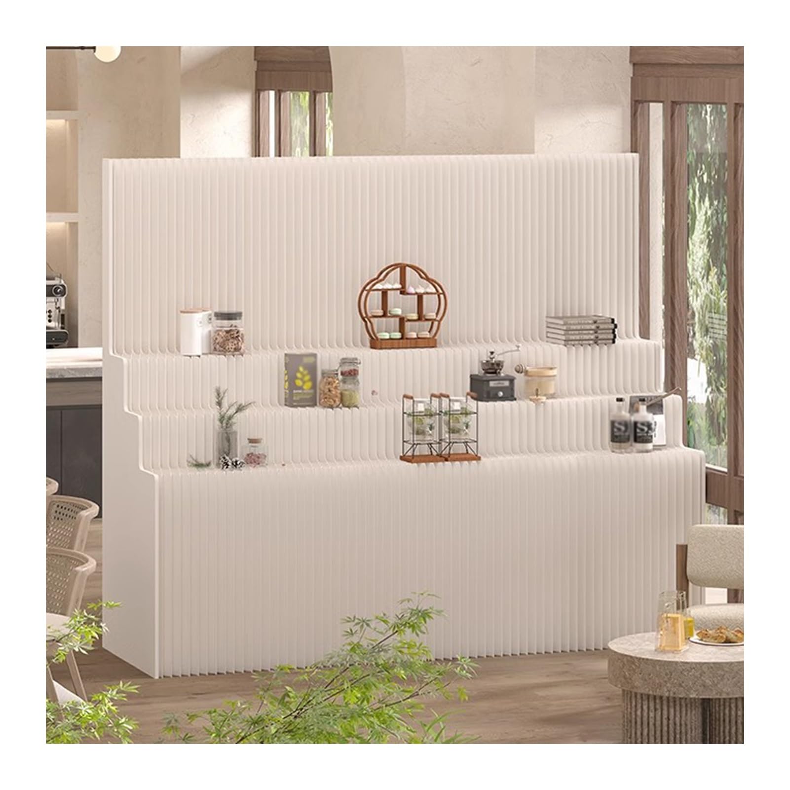 Biombo Separador Divisor De Habitación De Papel Retráctil, Pantalla De Privacidad Plegable, Divisor De Habitación De Pared De Papel Plegable Con Estante De Exhibición De Almacenamiento De 3 Capas(2x2m