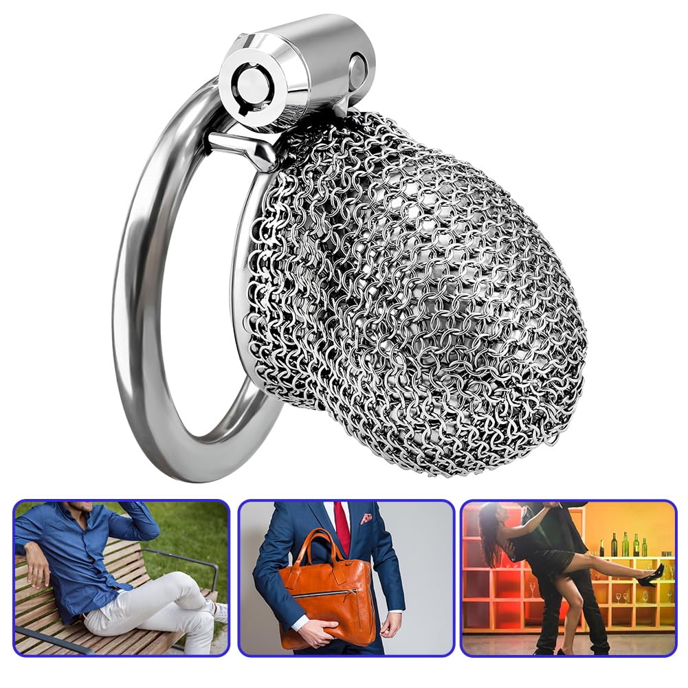 Roluck Gabbie per Pene per Bondage in Metallo per Uomini, Gabbia di Castità in Acciaio Inossidabile con Rete Traspirante, Giochi BDSM Estremo Sex Toy (M)