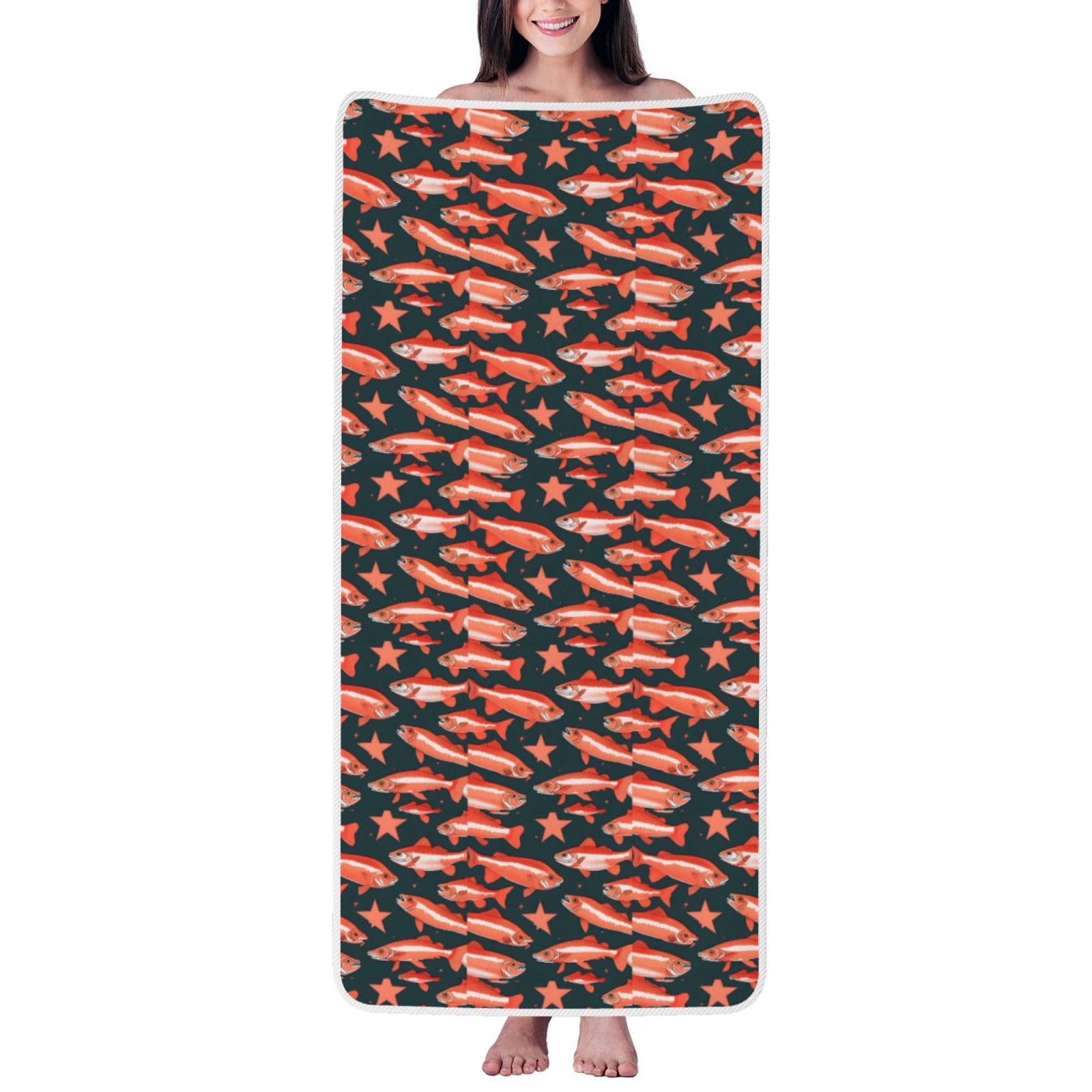 JBJGKHLP Salmon Print Women Men Couples Coral Velvet Bath Towel Ultra-Soft For Home Bathroom Travel