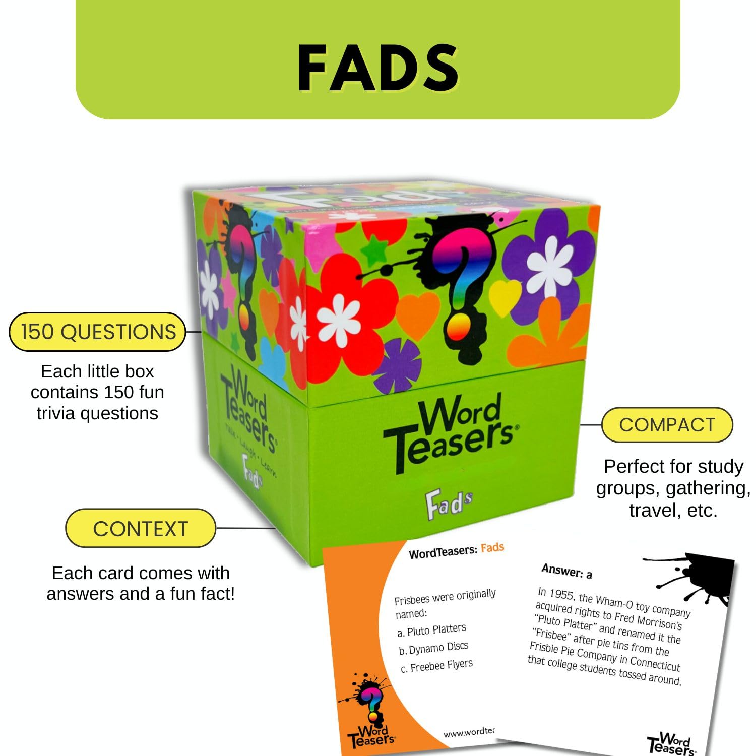 ? WORD TEASERS Fads Trivia Card Game for Kids & Adults - Fun Quiz for Family Game Night - 150 Question Cards & Conversation Starters - Image 4