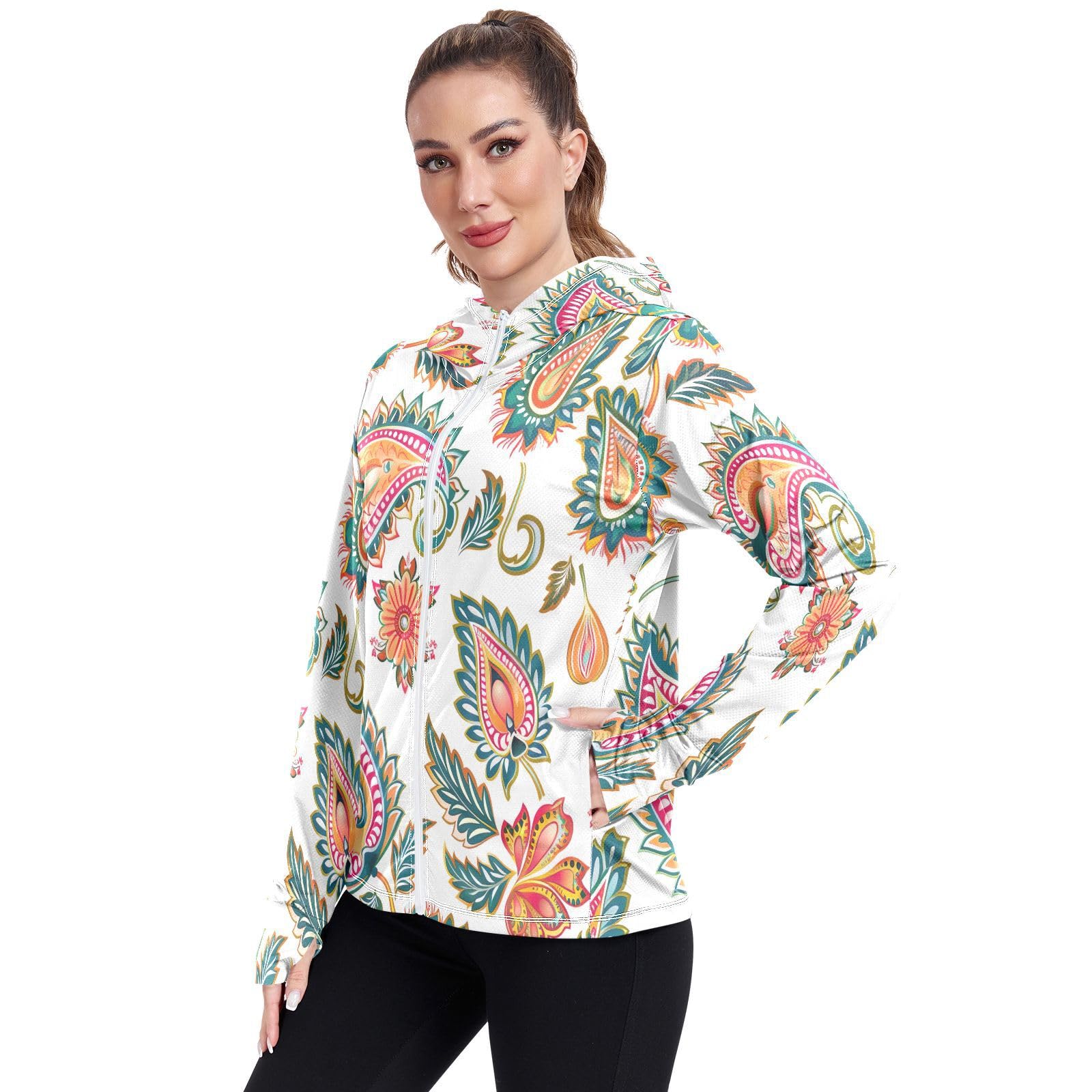 Kigai Flower Women's UPF 50+ Sun Protection Hoodie Jacket with Pocket Zip Long Sleeve Sun Shirt for Gardening Hiking Outdoor